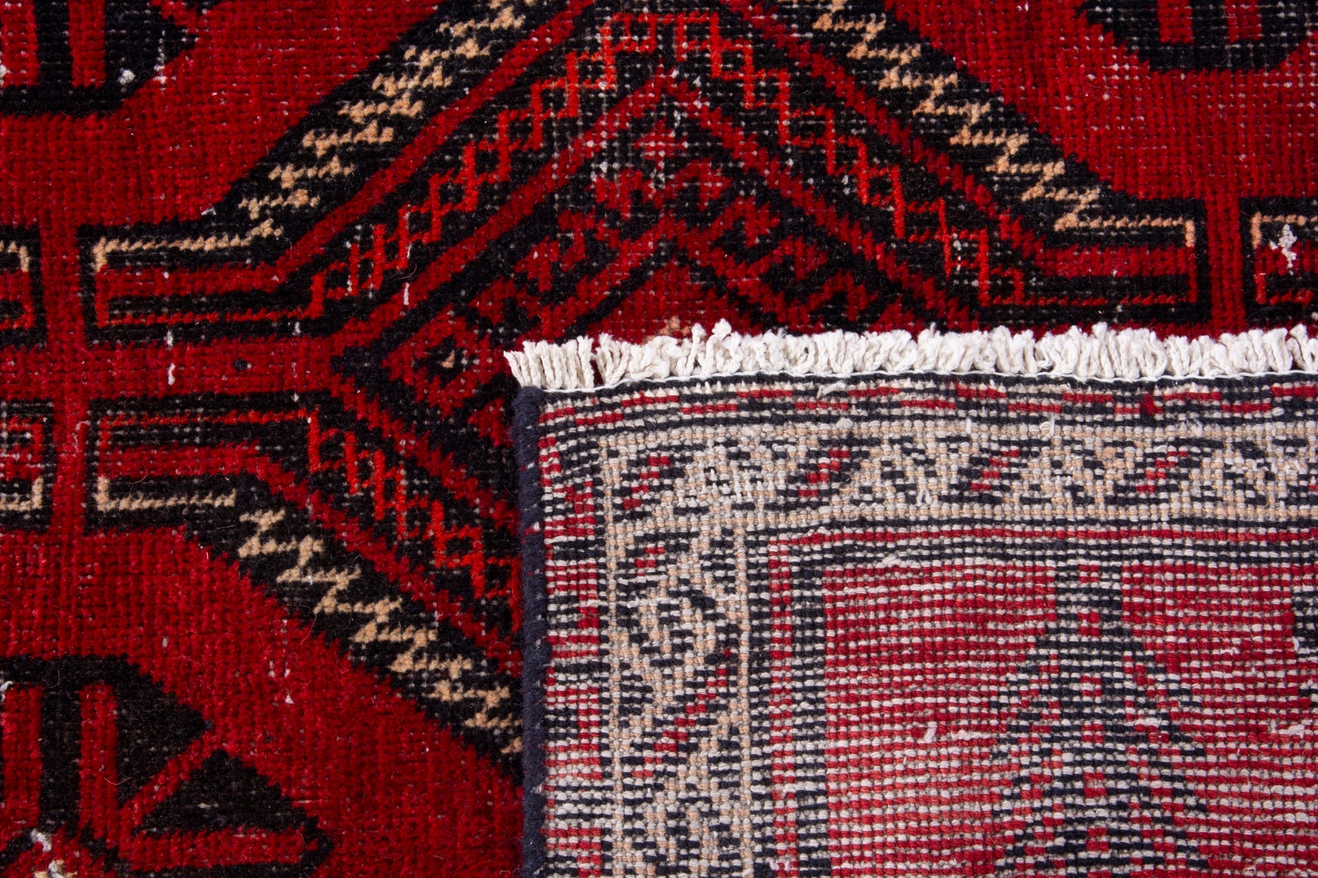 Persian Baluch area rug in deep red and burgundy, view 17 of 17