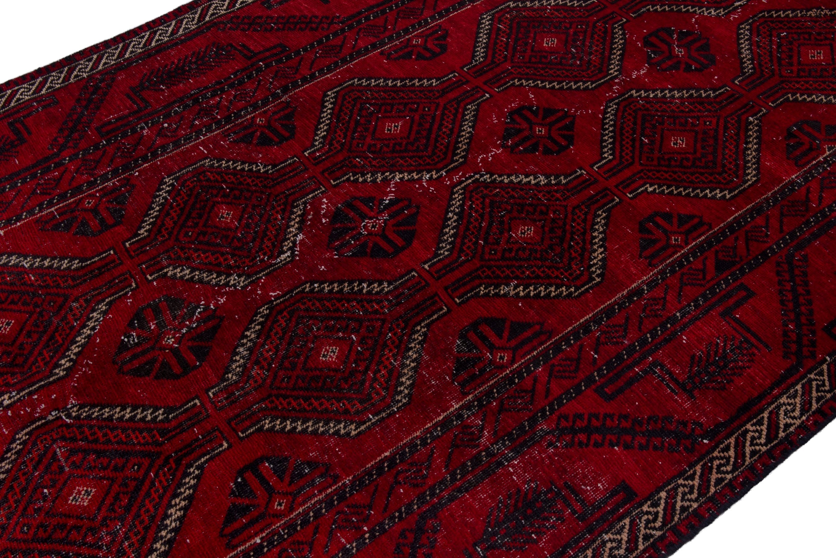 Persian Baluch area rug in deep red and burgundy, view 6 of 17