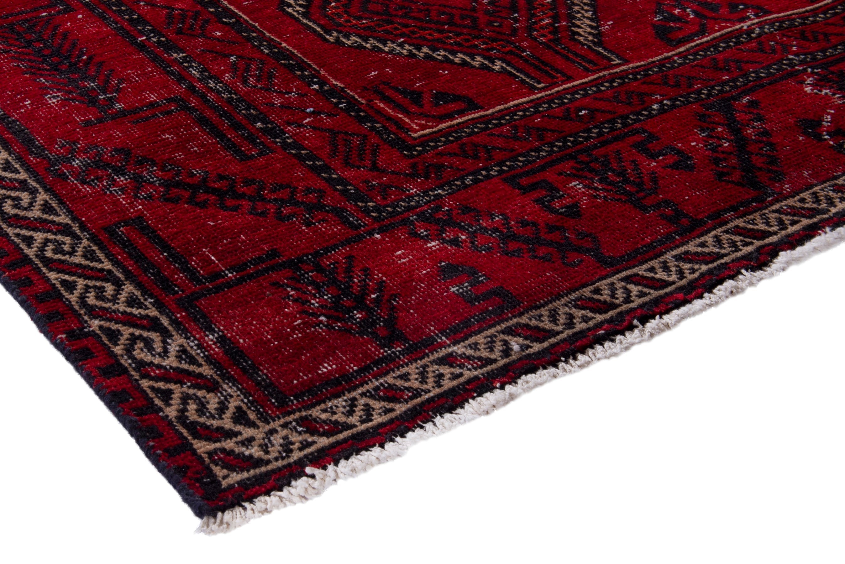 Persian Baluch area rug in deep red and burgundy, view 4 of 17