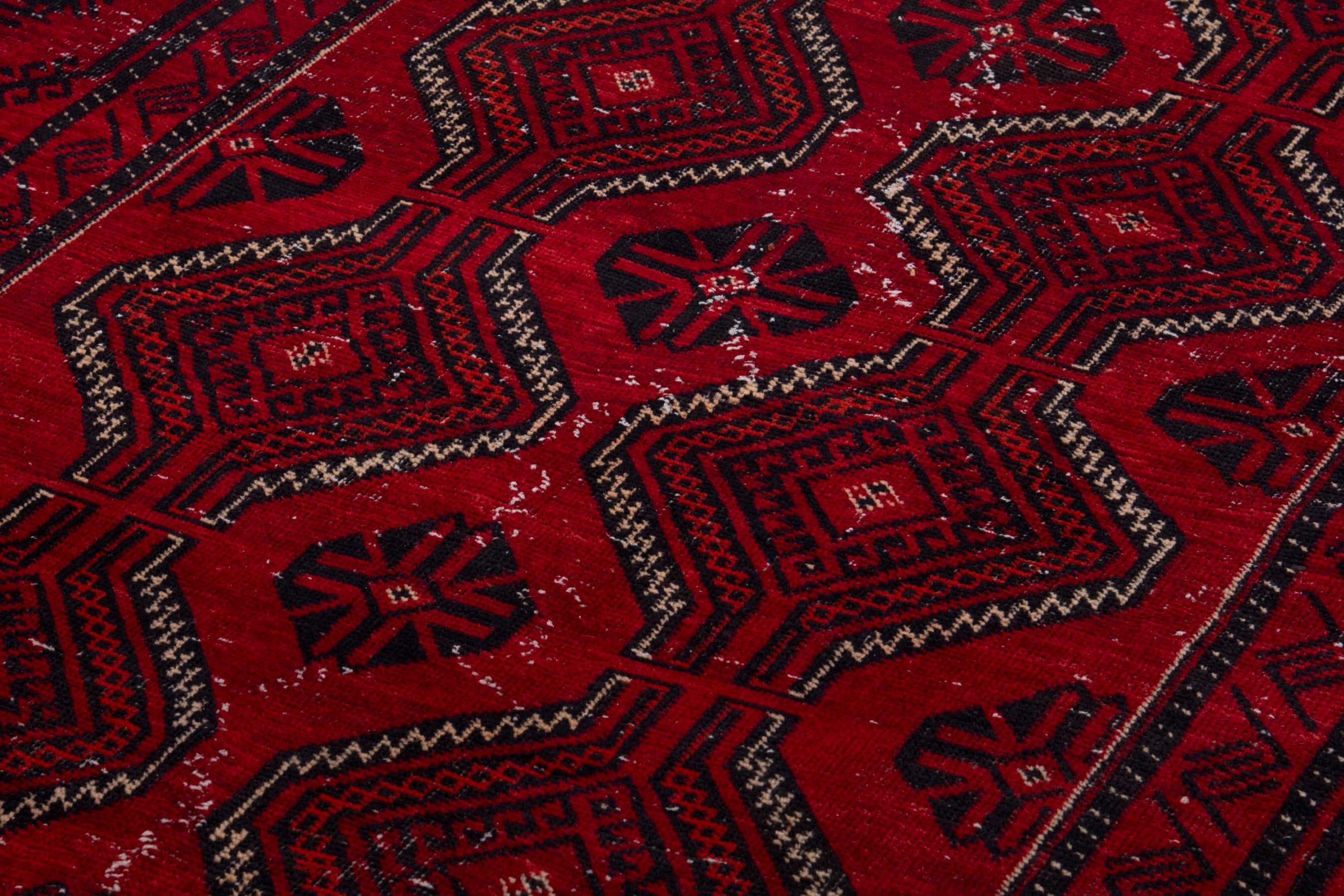 Persian Baluch area rug in deep red and burgundy, view 9 of 17