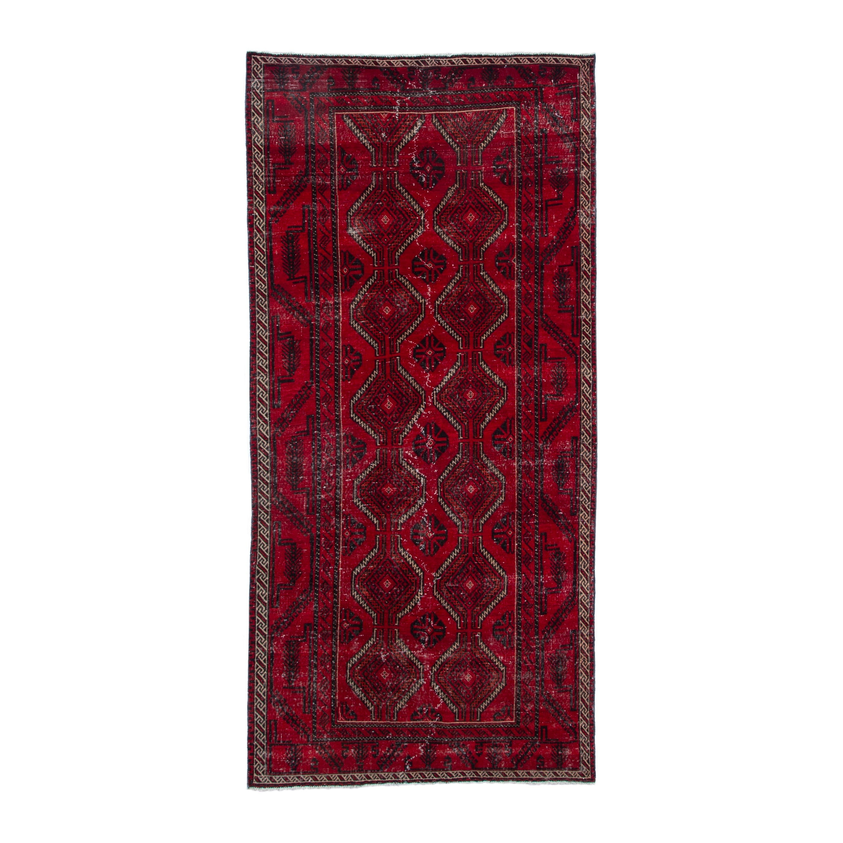 Persian Baluch area rug in deep red and burgundy, 5'1" x 10'6"