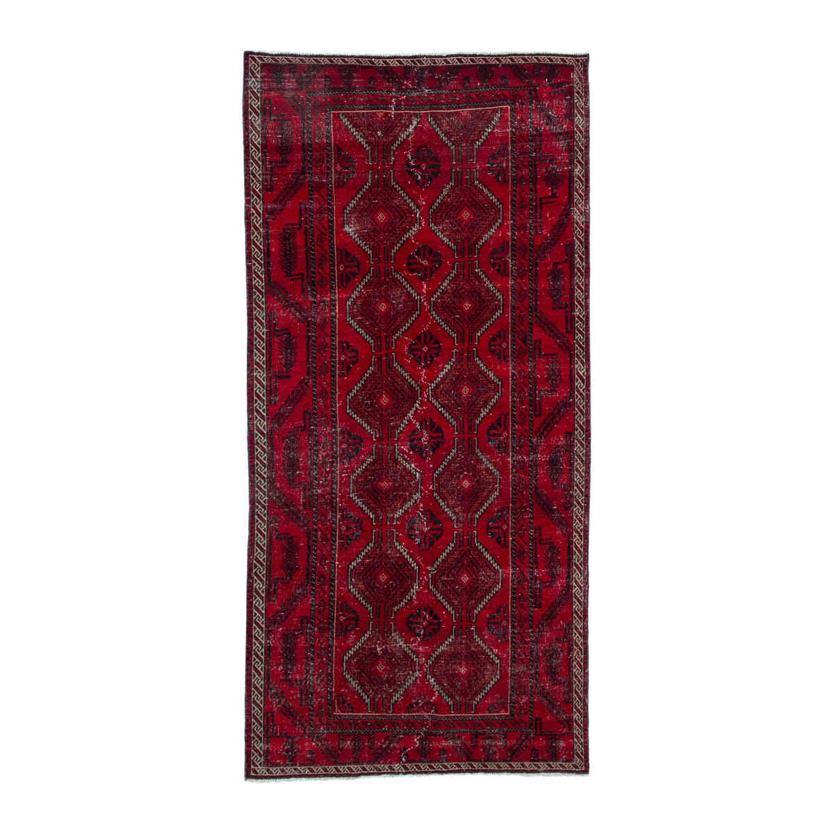 Persian Baluch area rug in deep red and burgundy, 5'1" x 10'6"