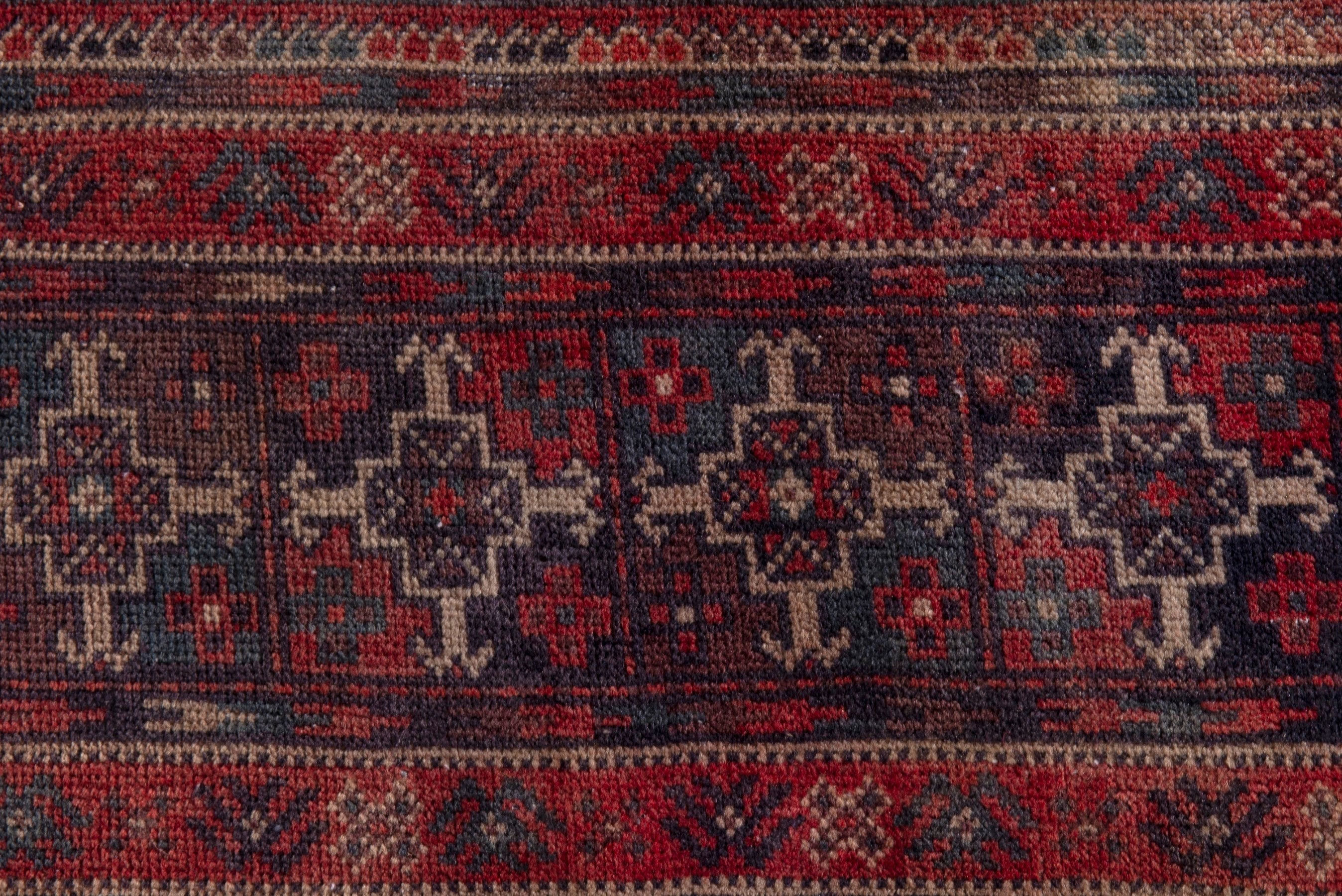 Persian Baluch runner rug in deep red and ochre, view 10 of 17