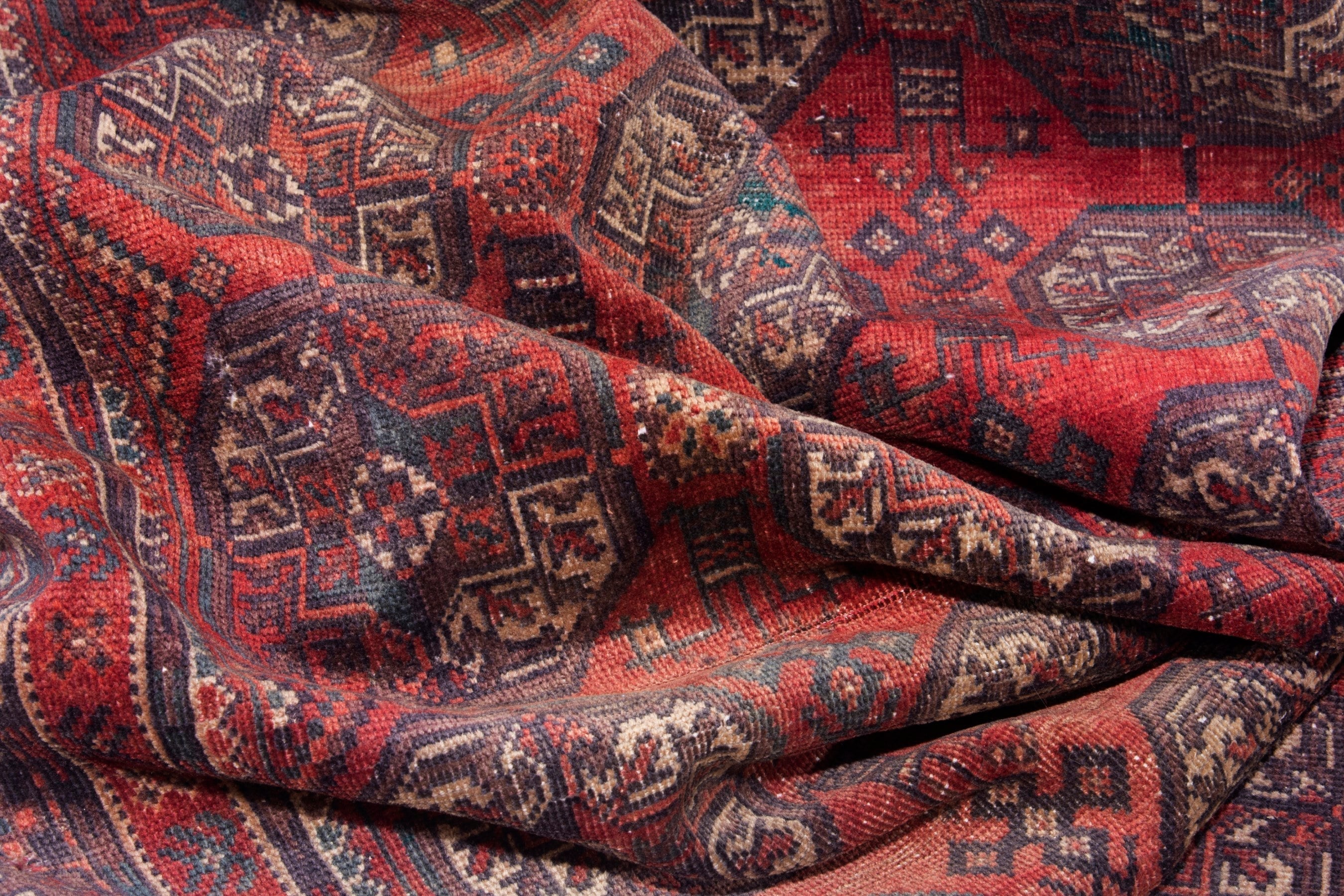 Persian Baluch runner rug in deep red and ochre, view 14 of 17