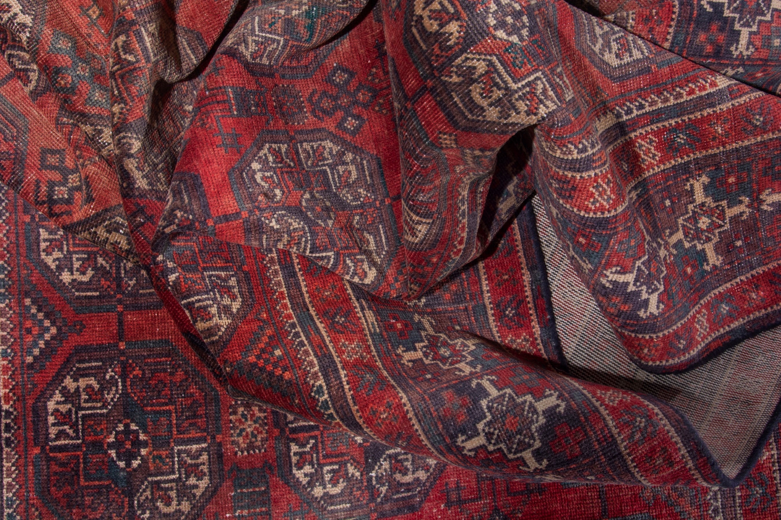 Persian Baluch runner rug in deep red and ochre, view 15 of 17