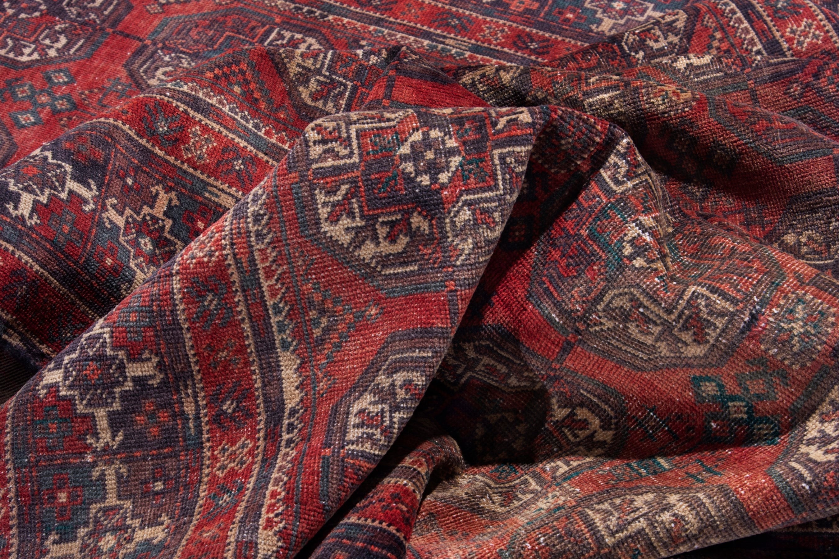 Persian Baluch runner rug in deep red and ochre, view 16 of 17