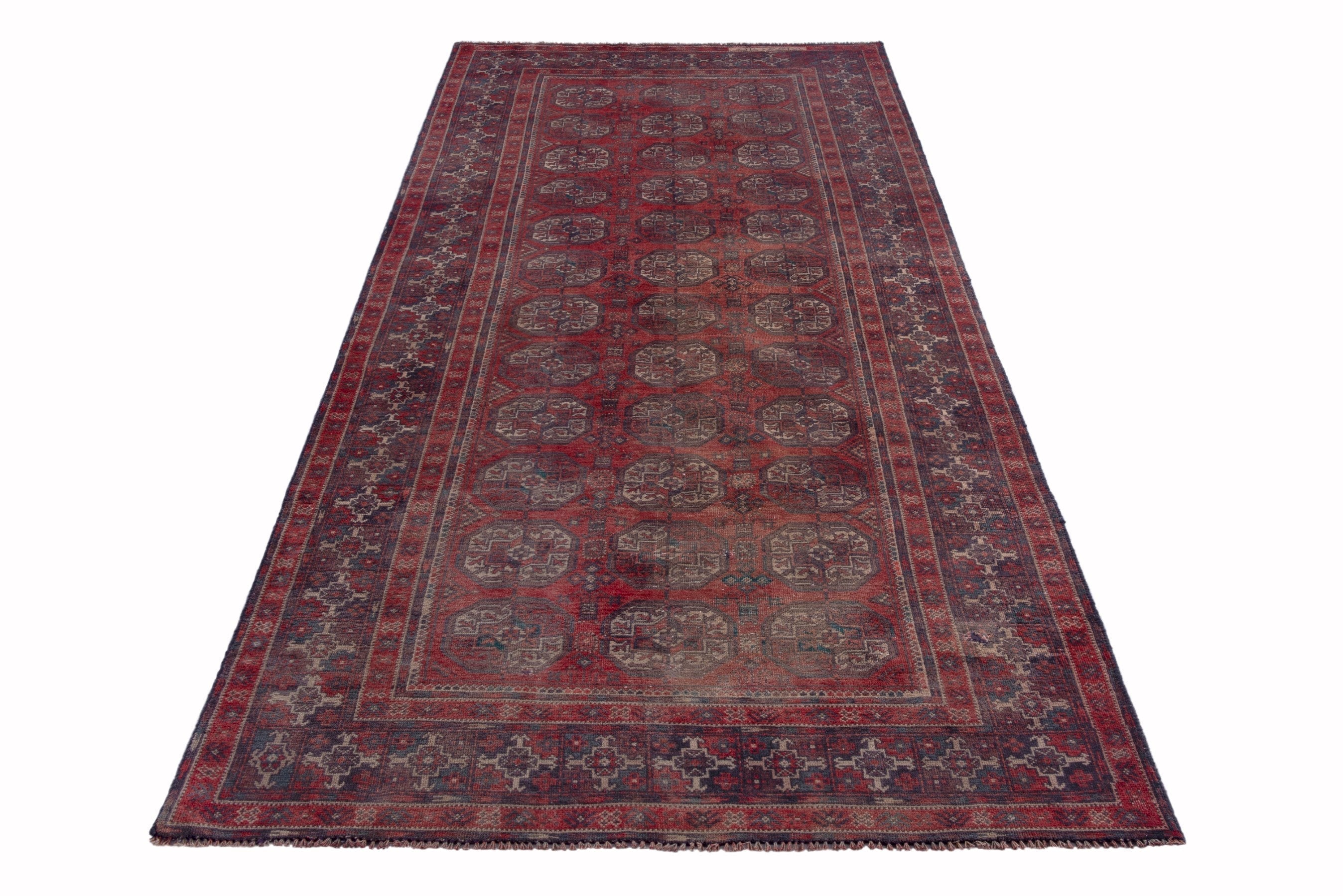 Persian Baluch runner rug in deep red and ochre, view 2 of 17