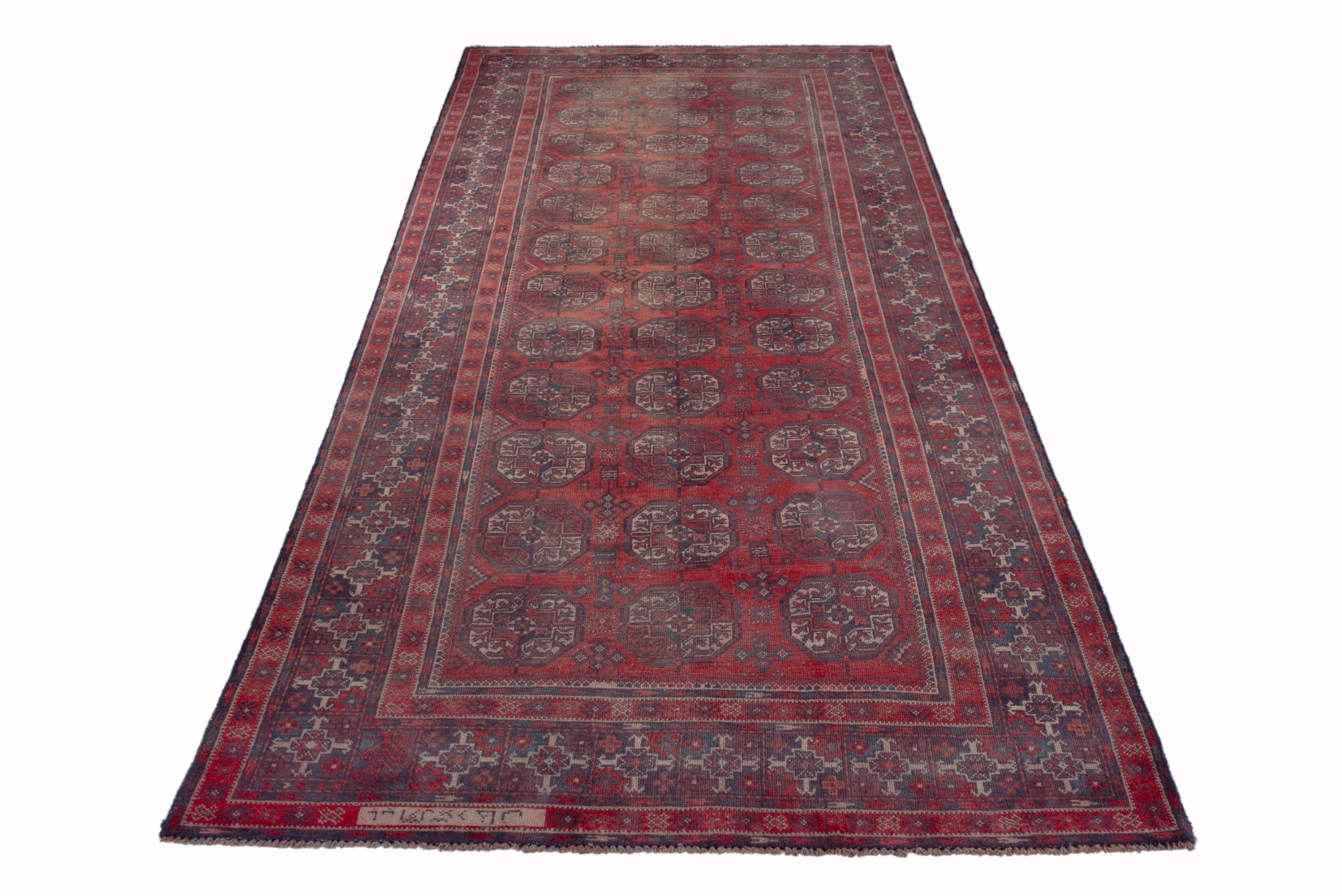 Persian Baluch runner rug in deep red and ochre, view 3 of 17