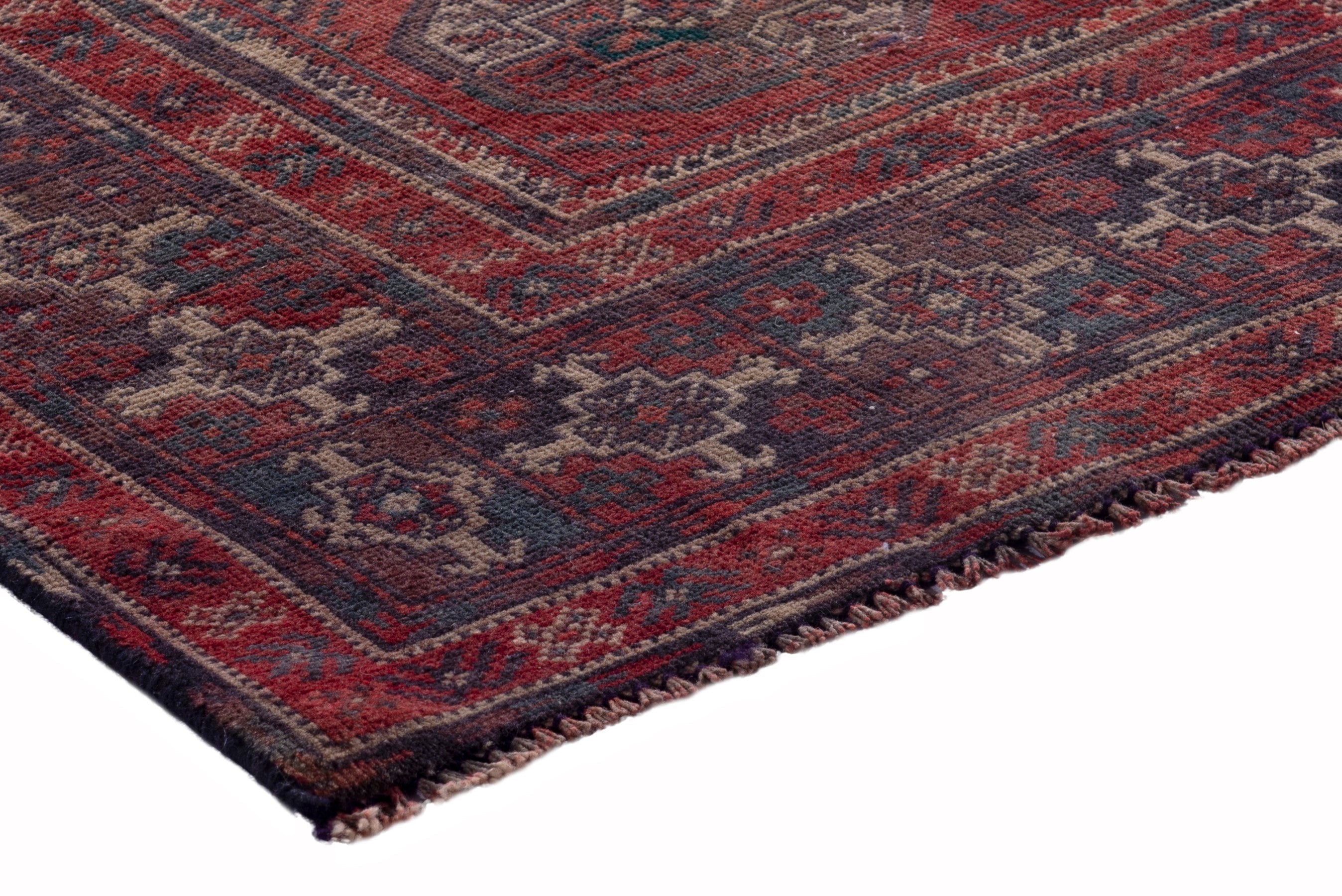 Persian Baluch runner rug in deep red and ochre, view 4 of 17