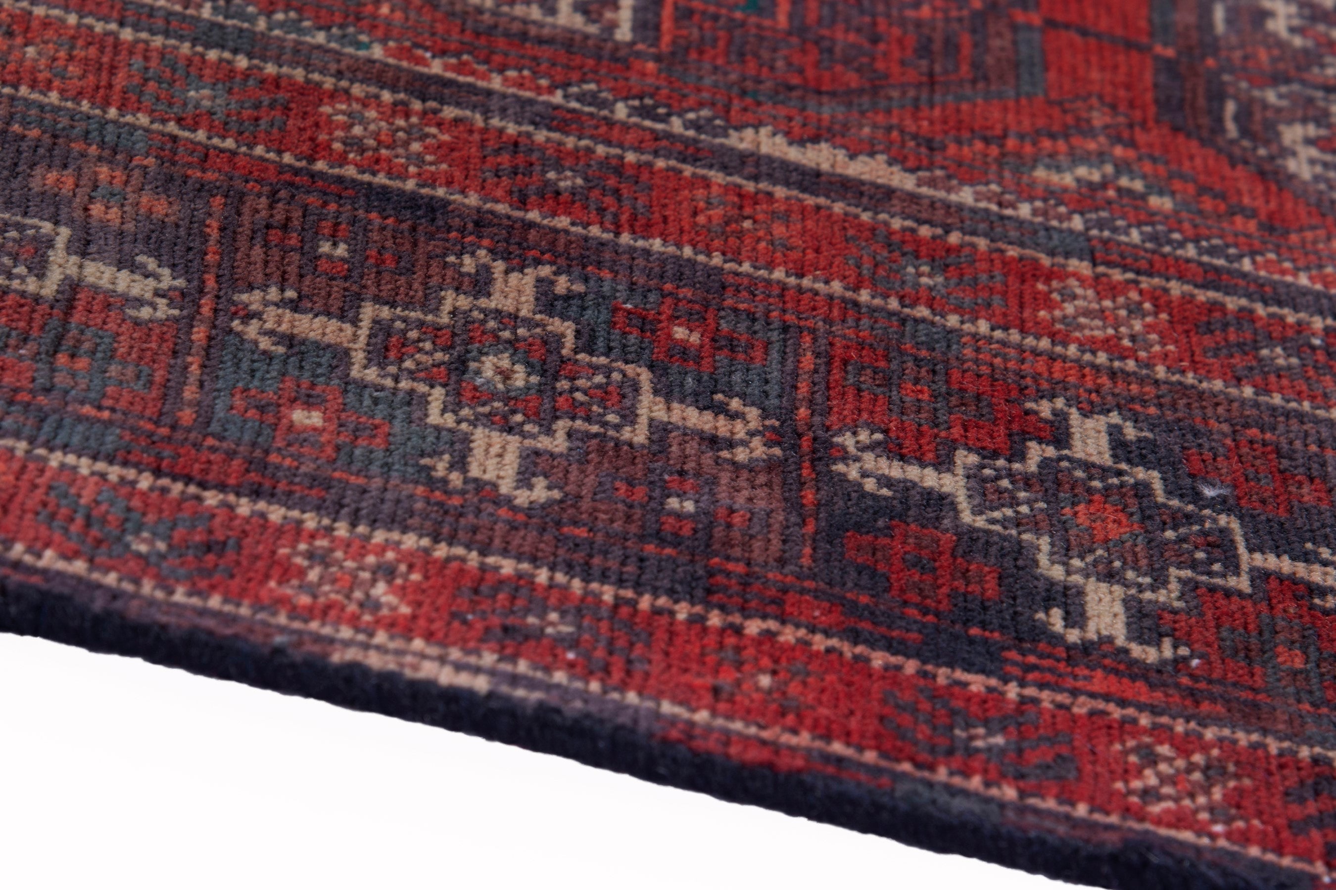 Persian Baluch runner rug in deep red and ochre, view 8 of 17