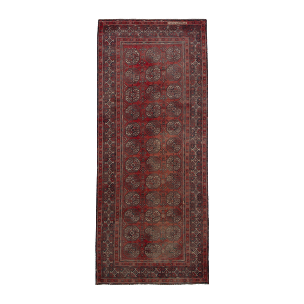 Persian Baluch runner rug in deep red and ochre, 3'8" x 9'8"