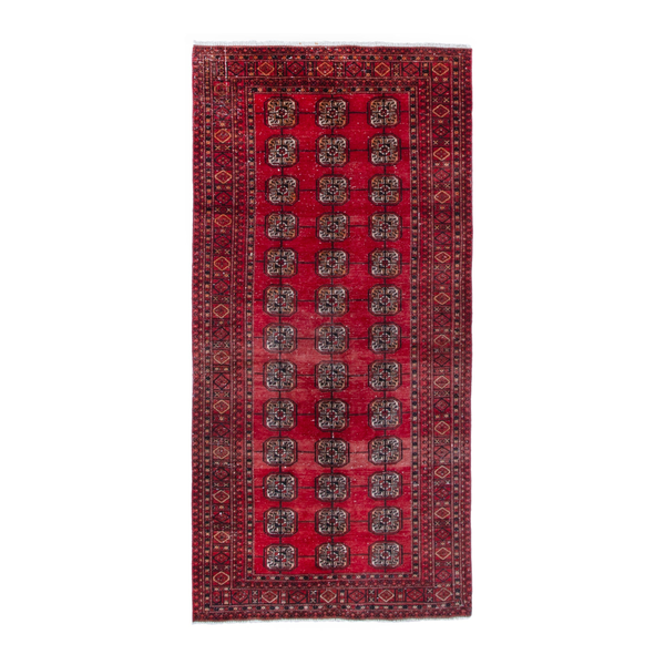 Persian Baluch runner rug in deep red and cream, 3'7" x 7'3"