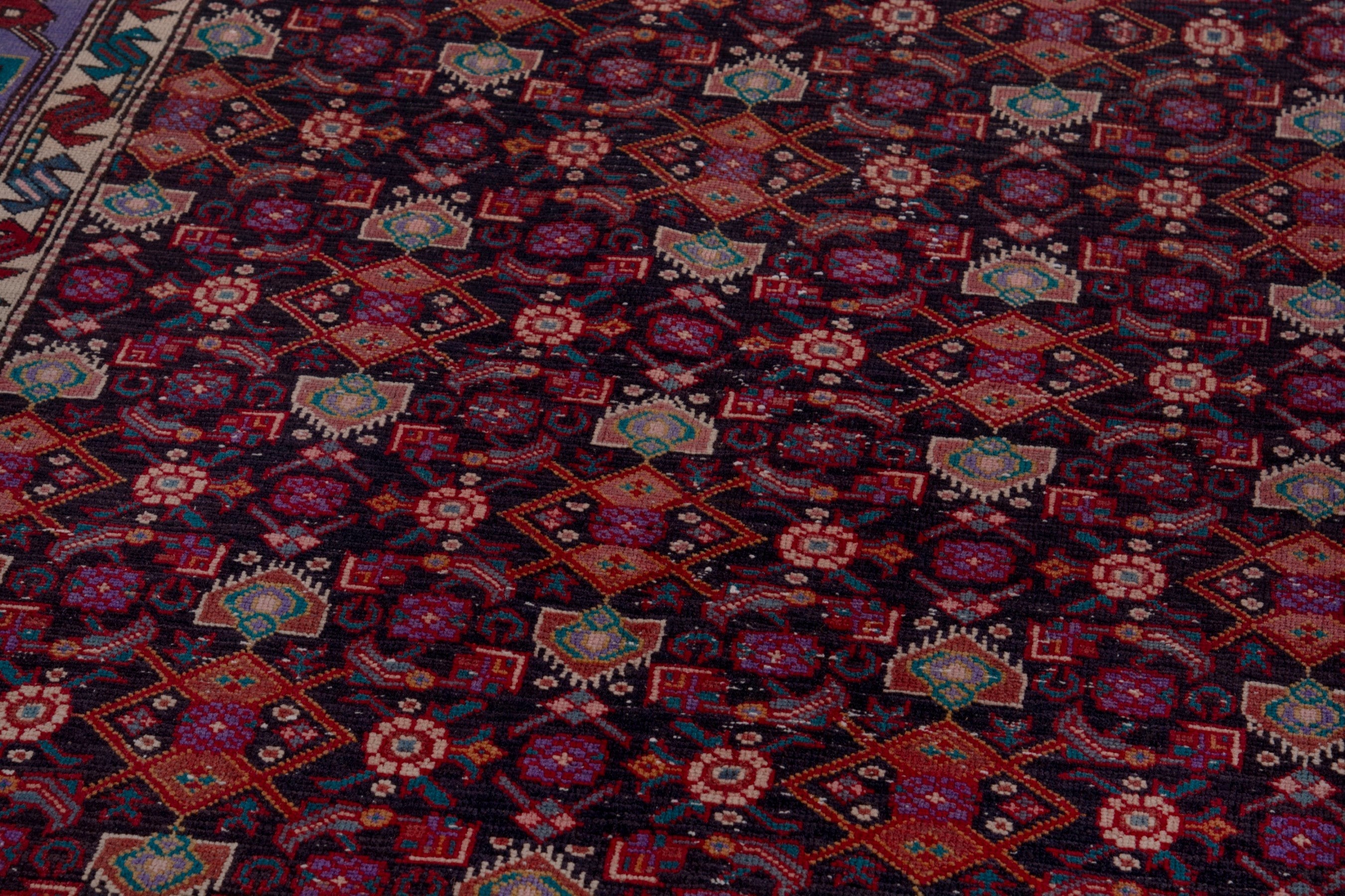 Persian Zanjan runner rug in burgundy and cream, view 10 of 19