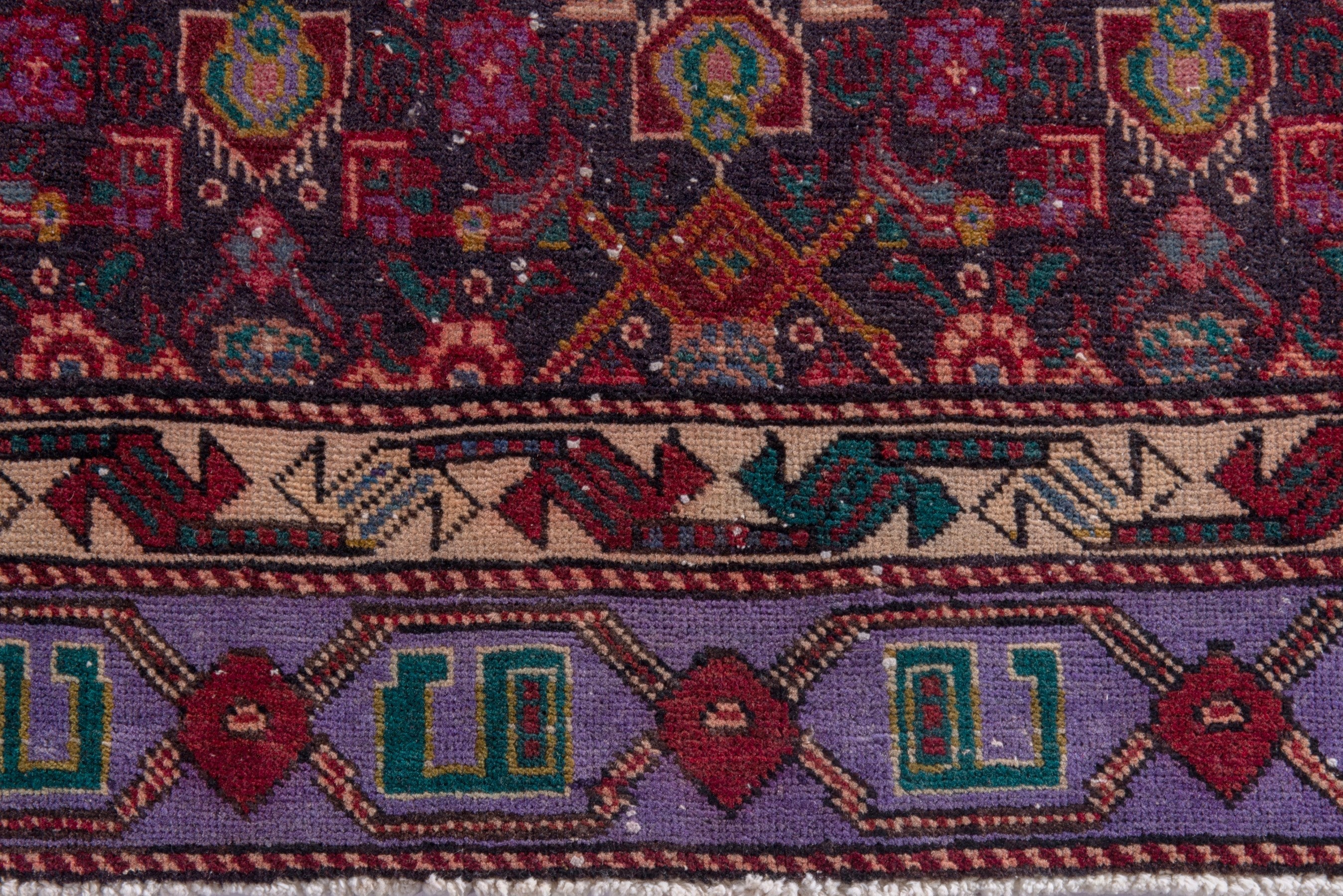 Persian Zanjan runner rug in burgundy and cream, view 12 of 19