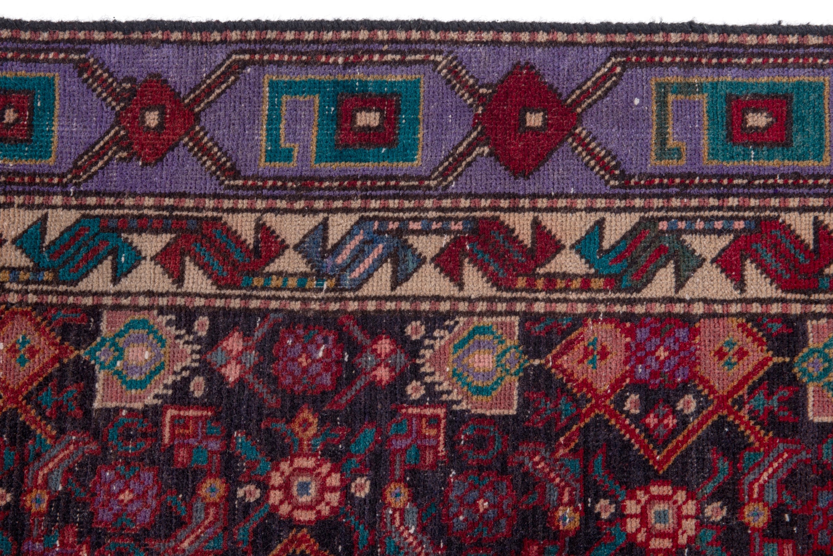 Persian Zanjan runner rug in burgundy and cream, view 13 of 19