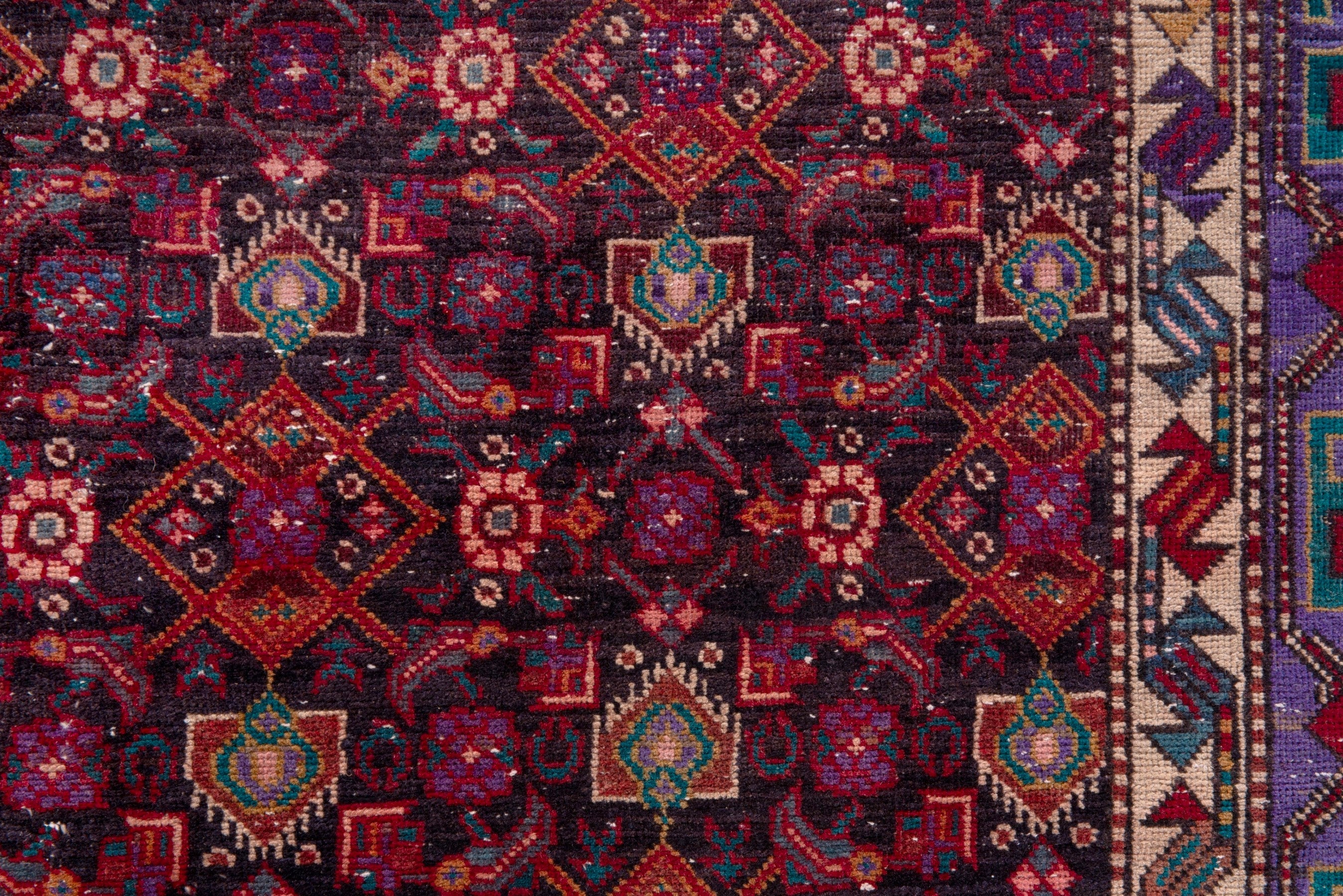 Persian Zanjan runner rug in burgundy and cream, view 14 of 19