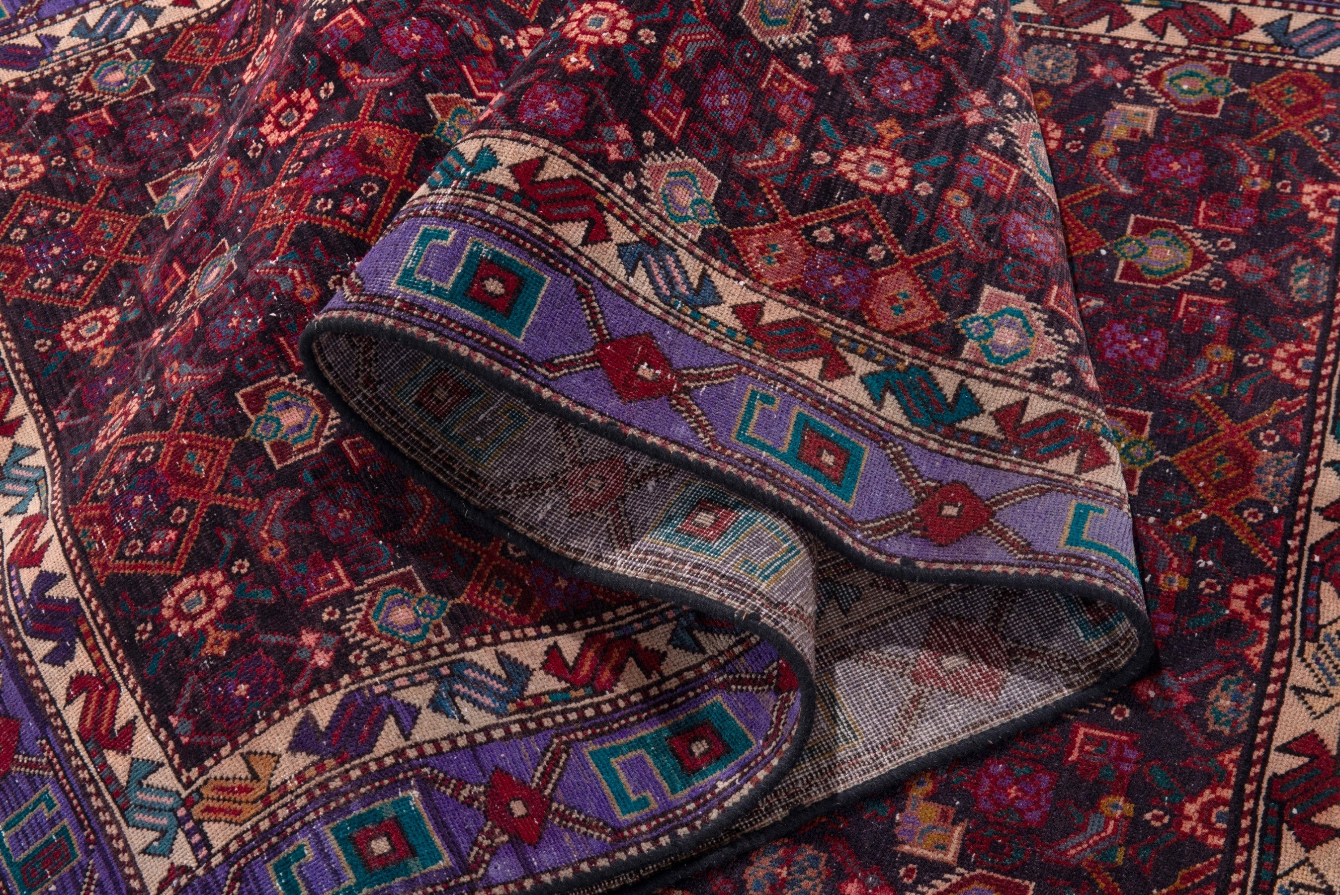 Persian Zanjan runner rug in burgundy and cream, view 15 of 19