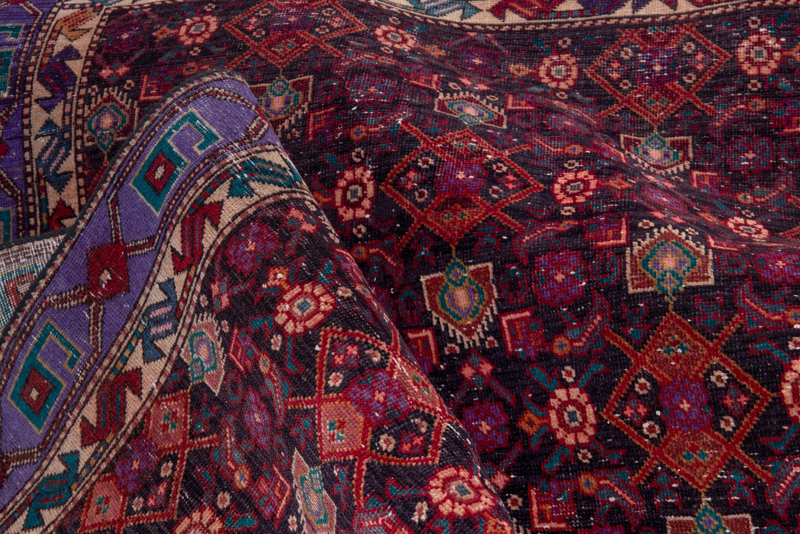 Persian Zanjan runner rug in burgundy and cream, view 17 of 19