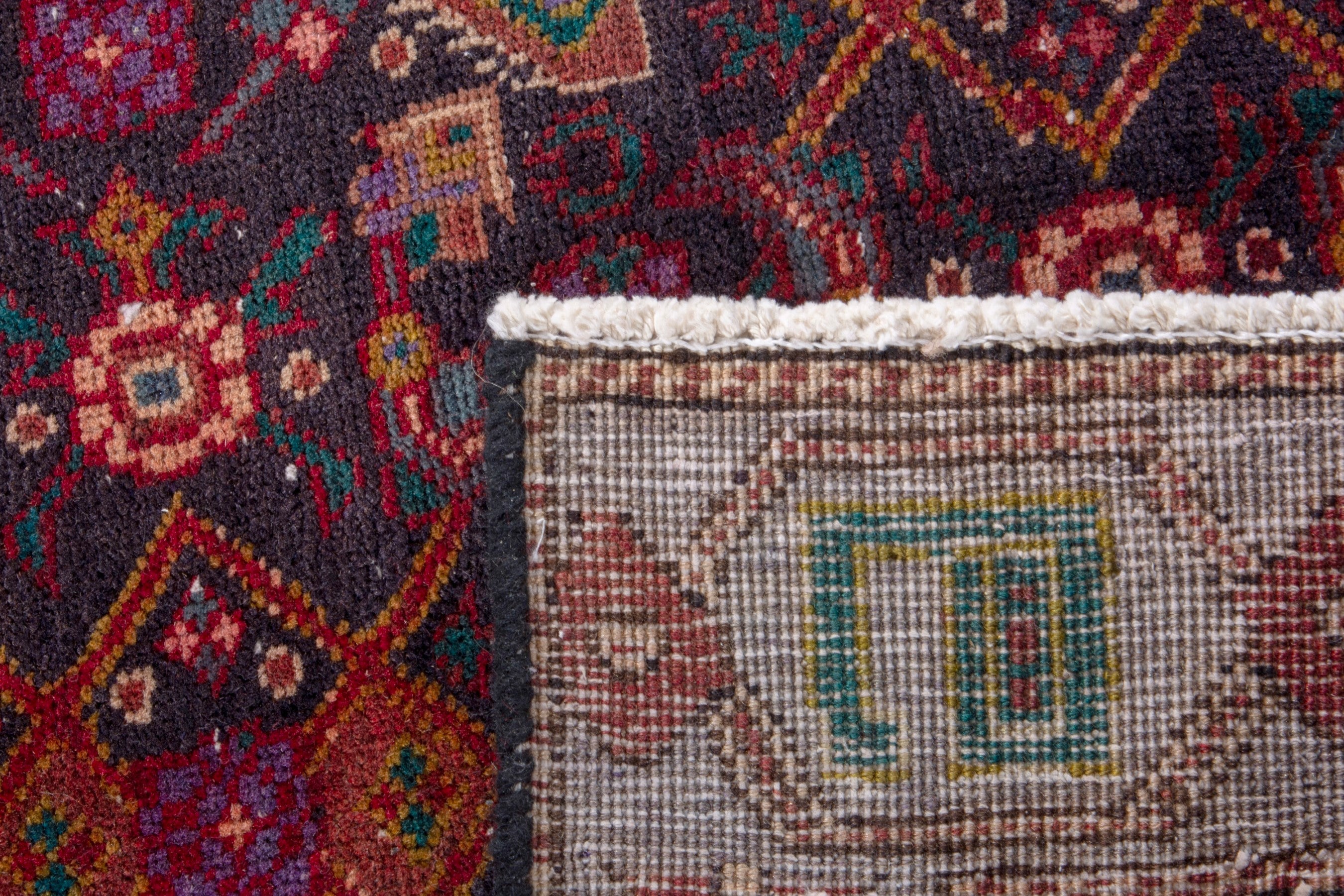 Persian Zanjan runner rug in burgundy and cream, view 19 of 19
