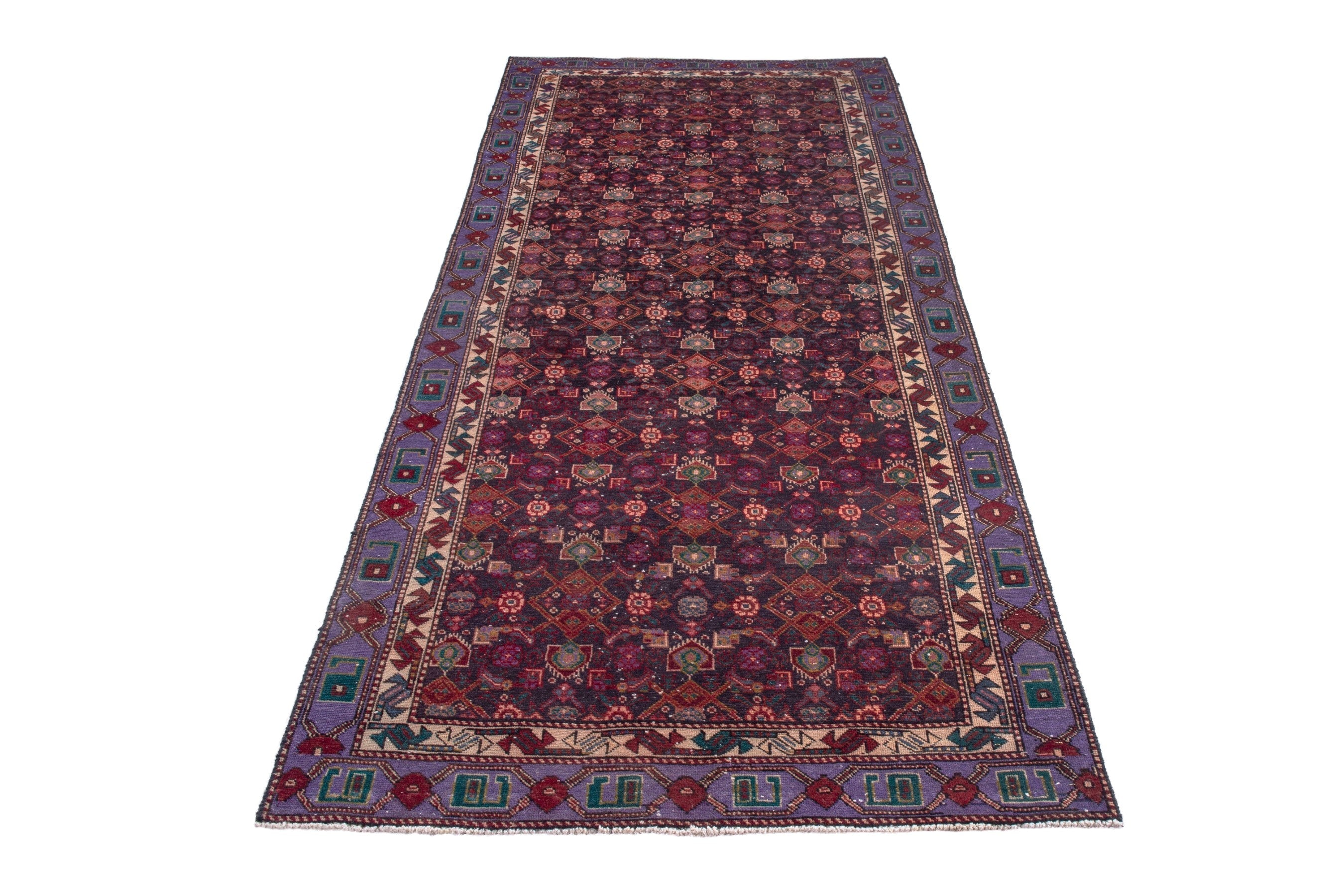 Persian Zanjan runner rug in burgundy and cream, view 2 of 19