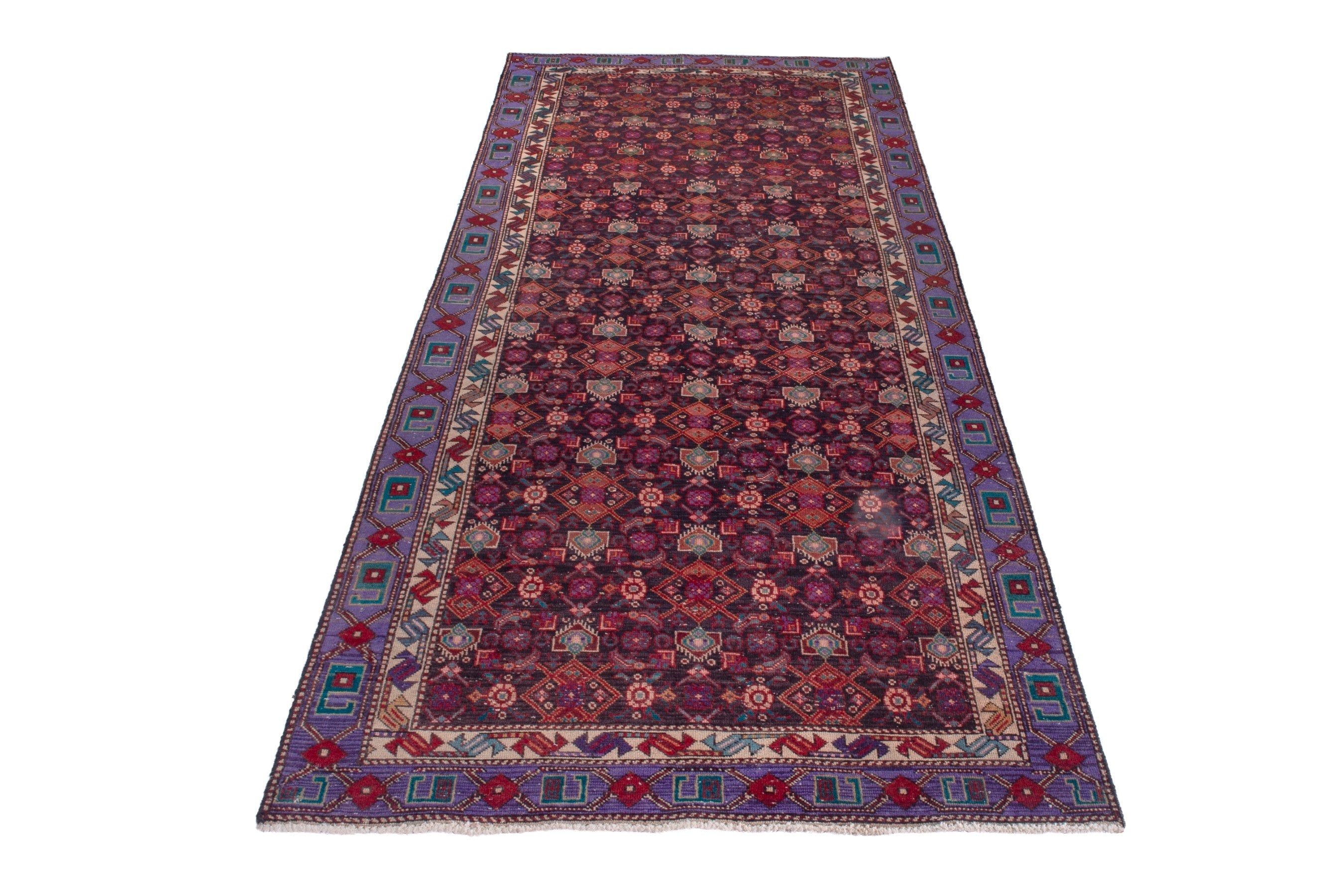 Persian Zanjan runner rug in burgundy and cream, view 3 of 19