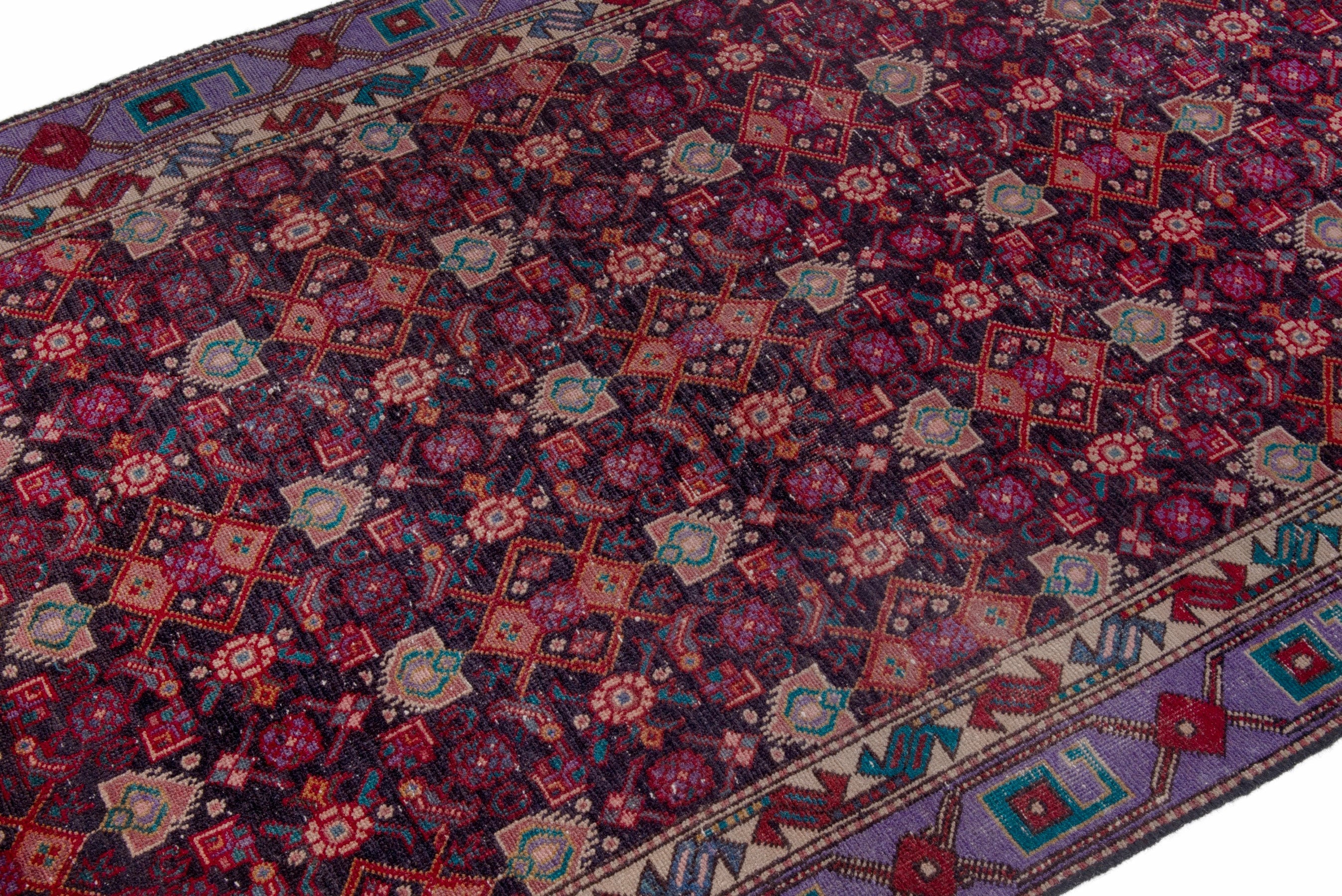Persian Zanjan runner rug in burgundy and cream, view 6 of 19