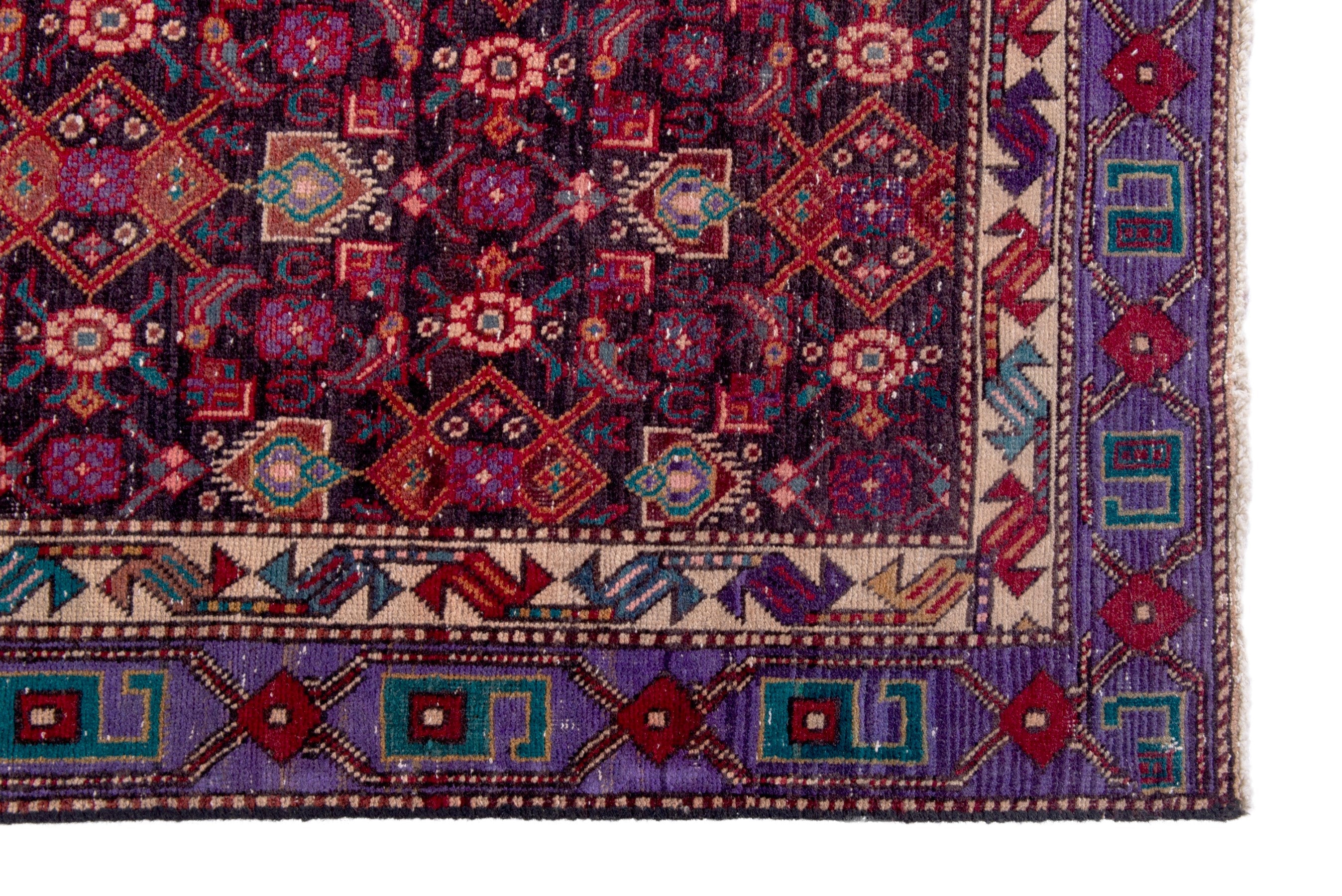 Persian Zanjan runner rug in burgundy and cream, view 5 of 19