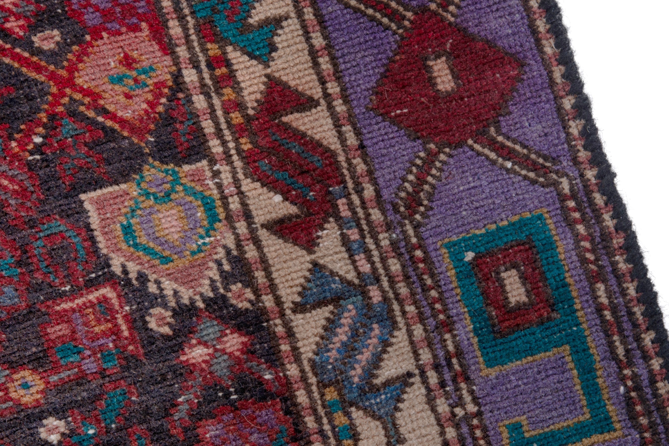 Persian Zanjan runner rug in burgundy and cream, view 7 of 19