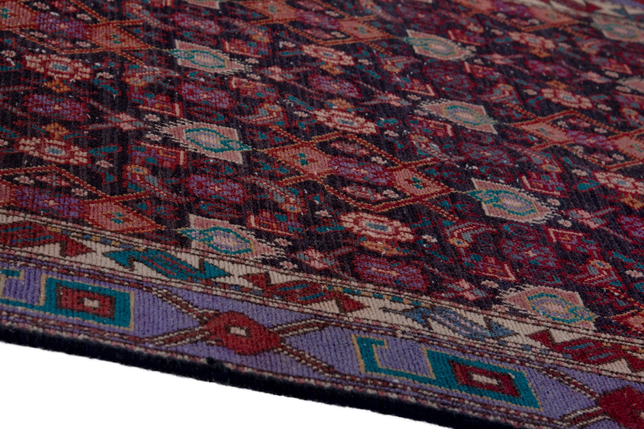 Persian Zanjan runner rug in burgundy and cream, view 8 of 19