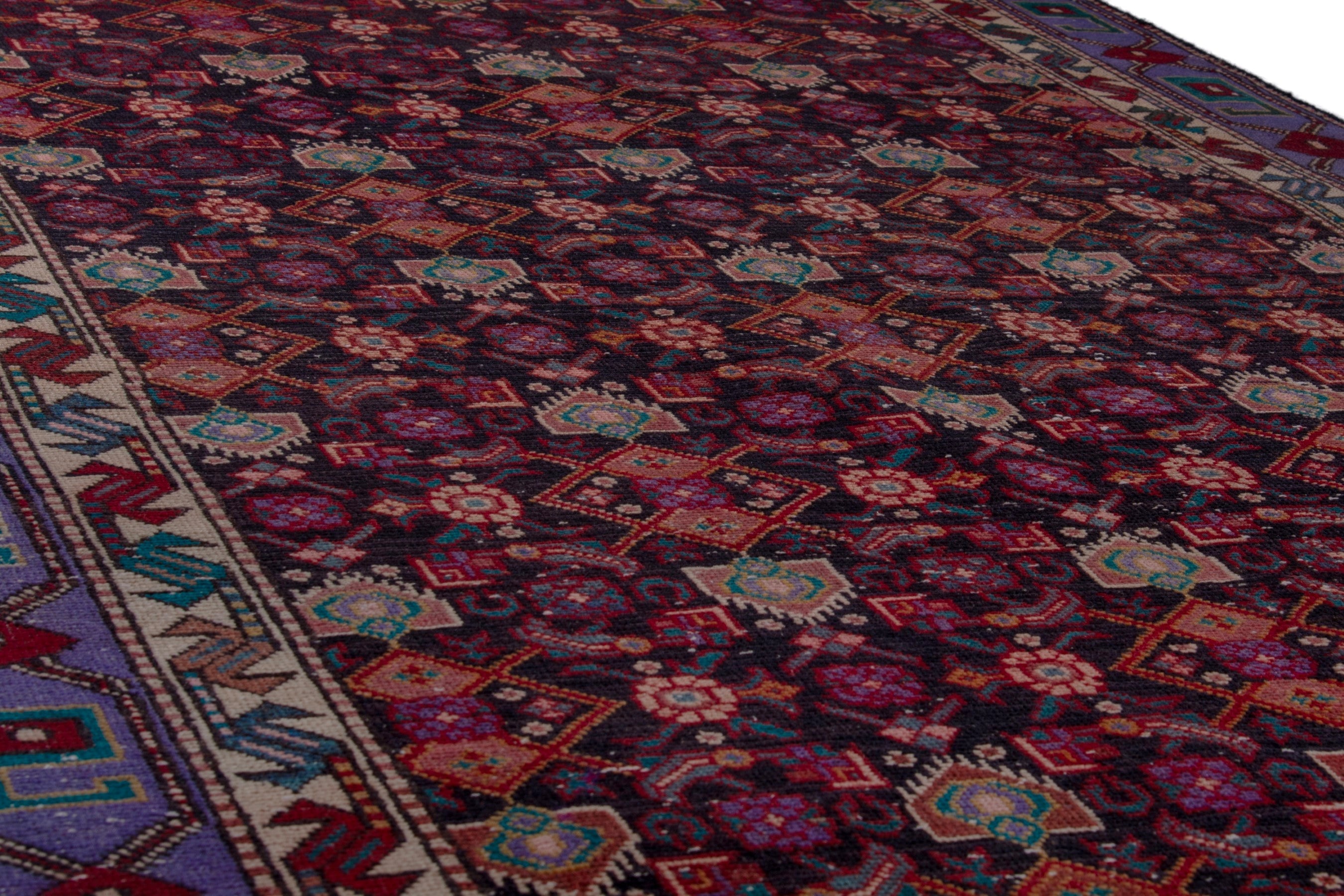 Persian Zanjan runner rug in burgundy and cream, view 9 of 19