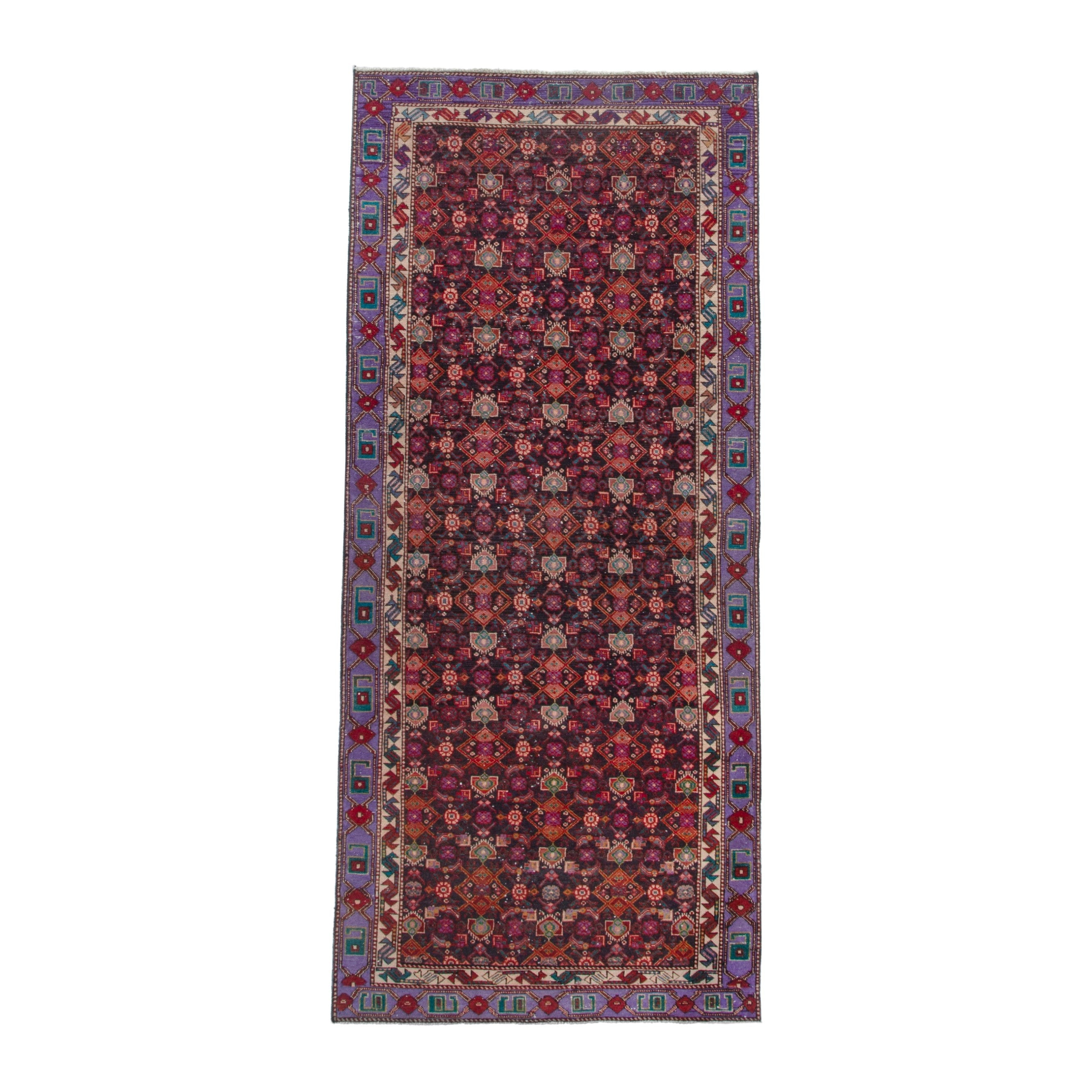 Persian Zanjan runner rug in burgundy and cream, 3'11" x 9'8"