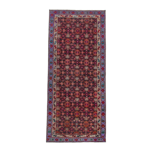 Persian Zanjan runner rug in burgundy and cream, 3'11" x 9'8"