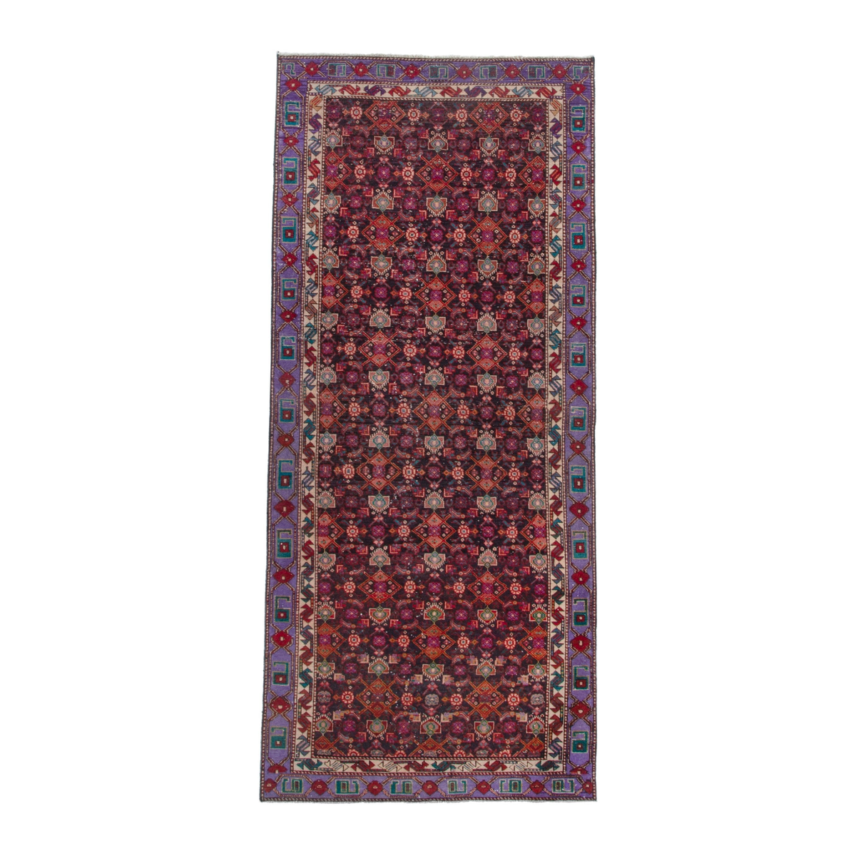 Persian Zanjan runner rug in burgundy and cream, 3'11" x 9'8"