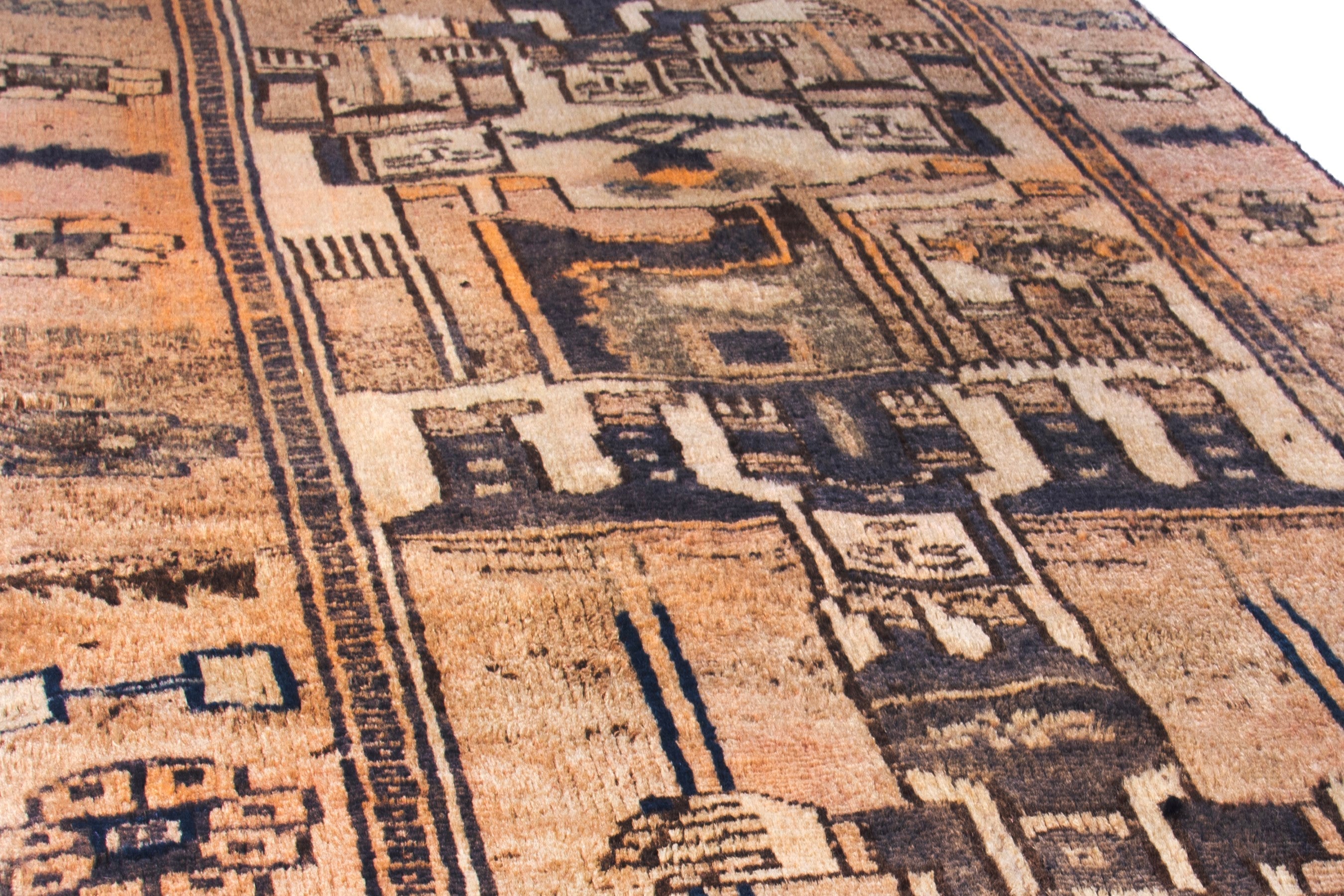 Persian Shiraz runner rug in cream and dark brown, view 10 of 18
