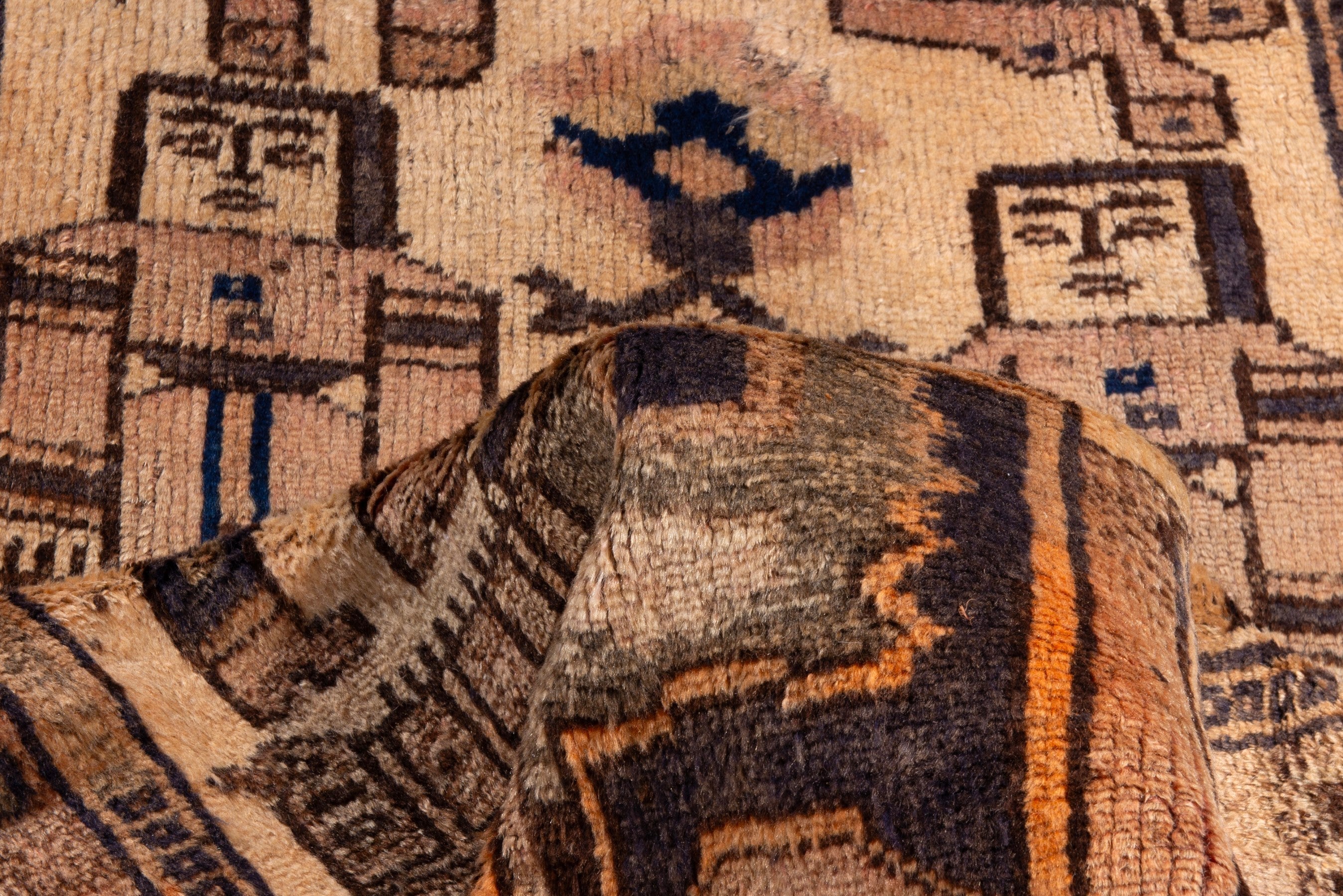 Persian Shiraz runner rug in cream and dark brown, view 17 of 18
