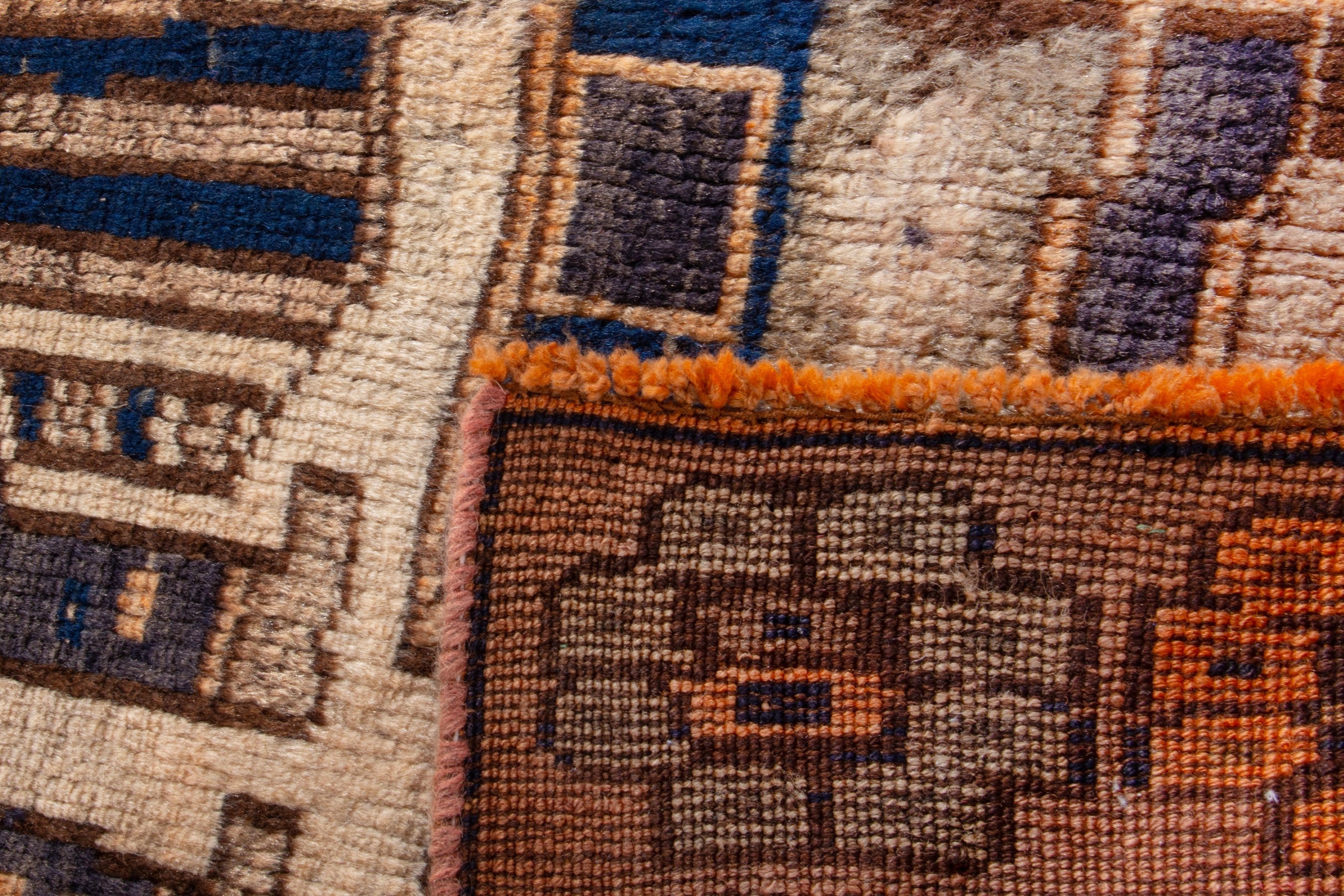 Persian Shiraz runner rug in cream and dark brown, view 18 of 18