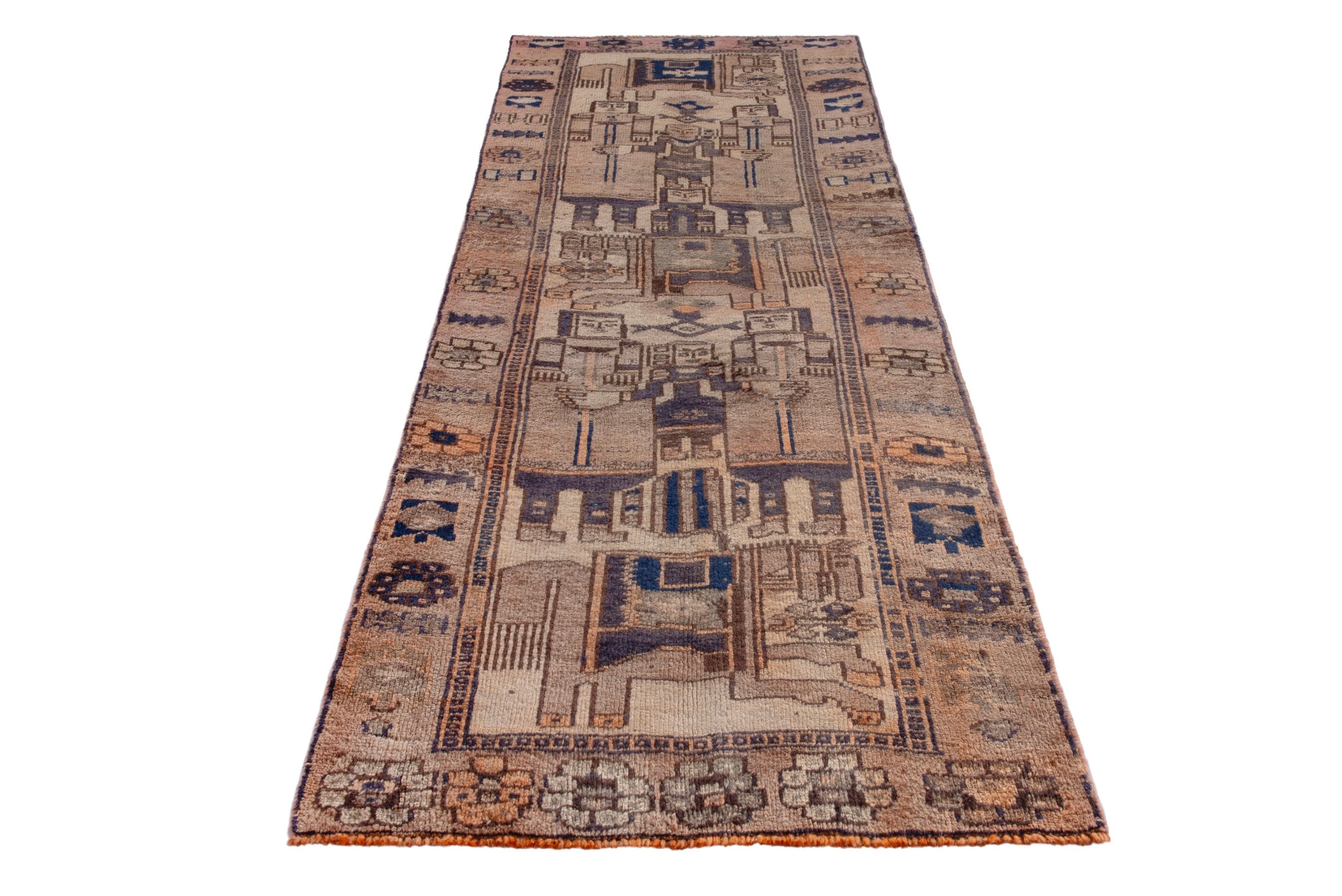 Persian Shiraz runner rug in cream and dark brown, view 2 of 18