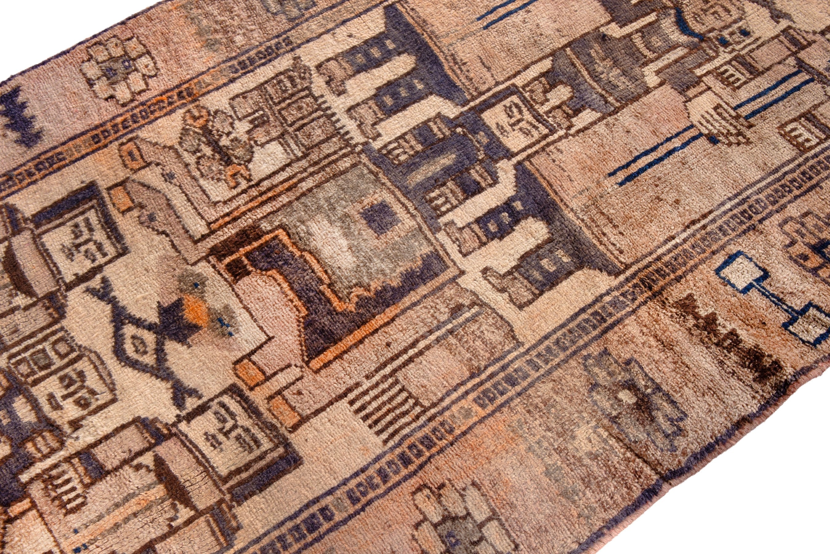 Persian Shiraz runner rug in cream and dark brown, view 6 of 18