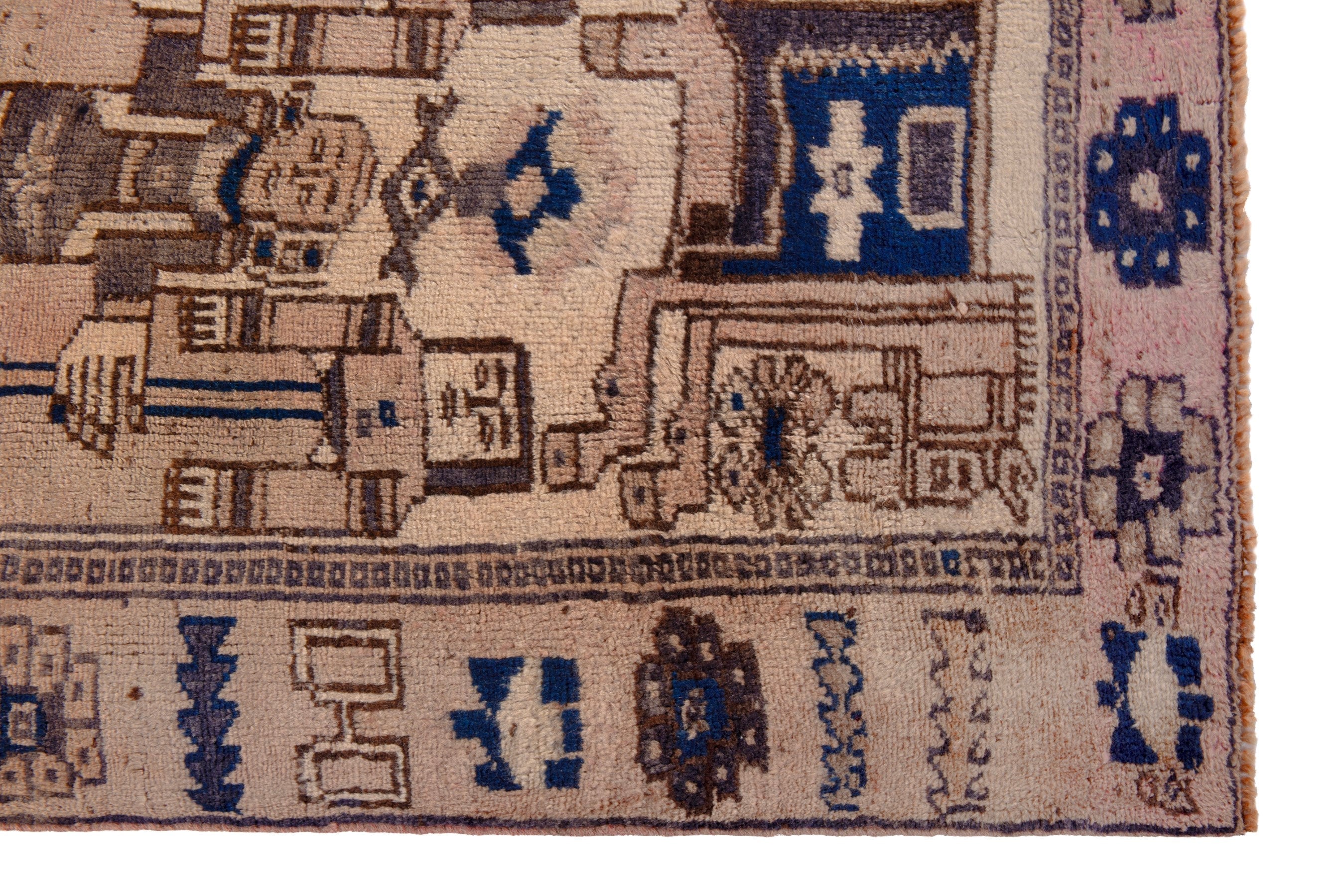 Persian Shiraz runner rug in cream and dark brown, view 5 of 18
