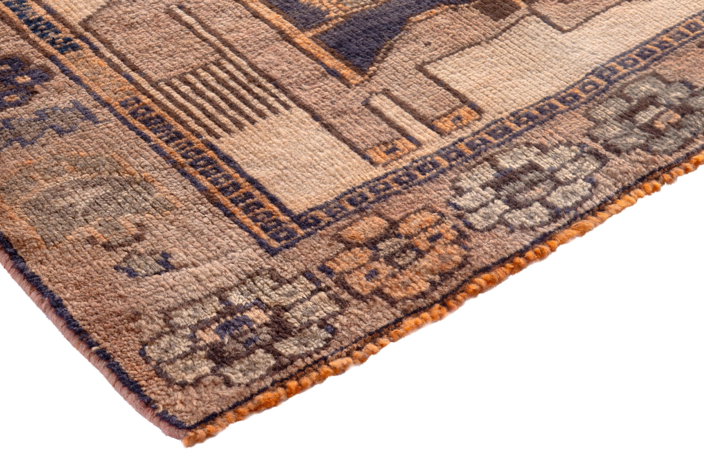 Persian Shiraz runner rug in cream and dark brown, view 4 of 18