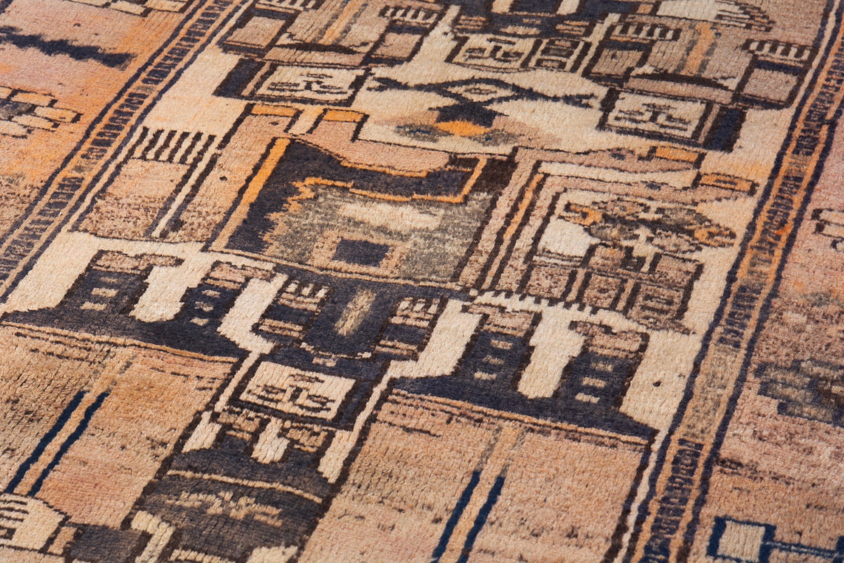Persian Shiraz runner rug in cream and dark brown, view 9 of 18
