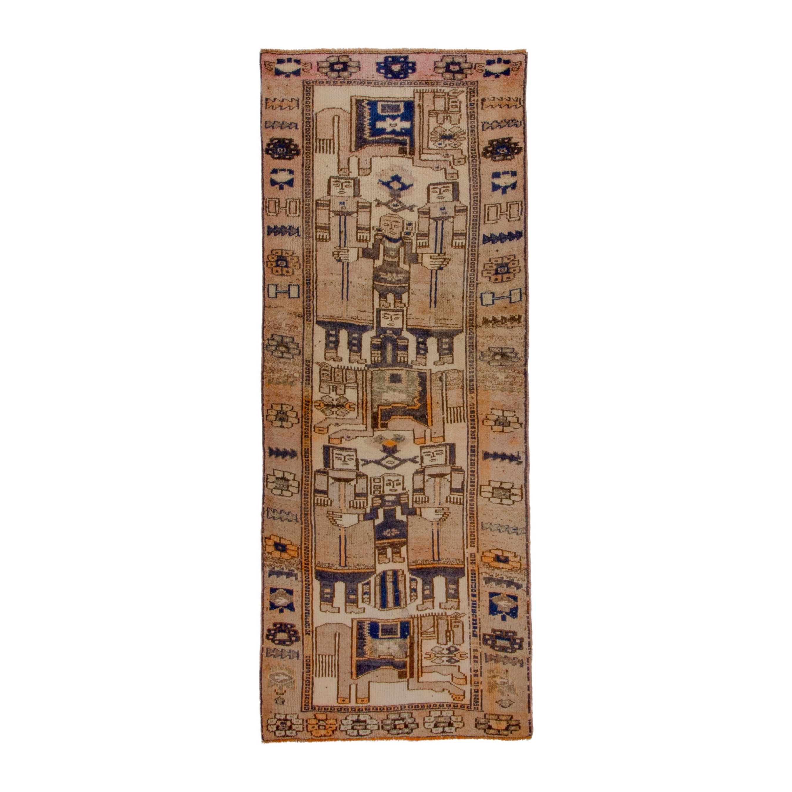 Persian Shiraz runner rug in cream and dark brown, 3'6" x 9'10"