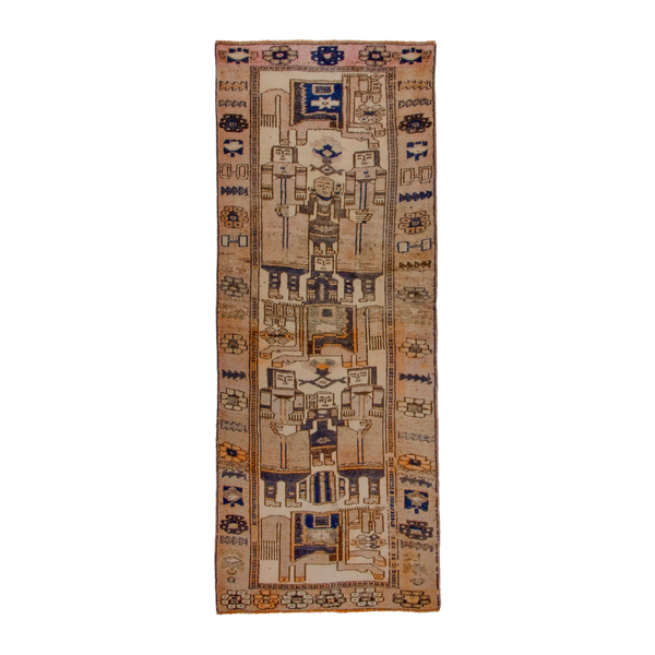 Persian Shiraz runner rug in cream and dark brown, 3'6" x 9'10"