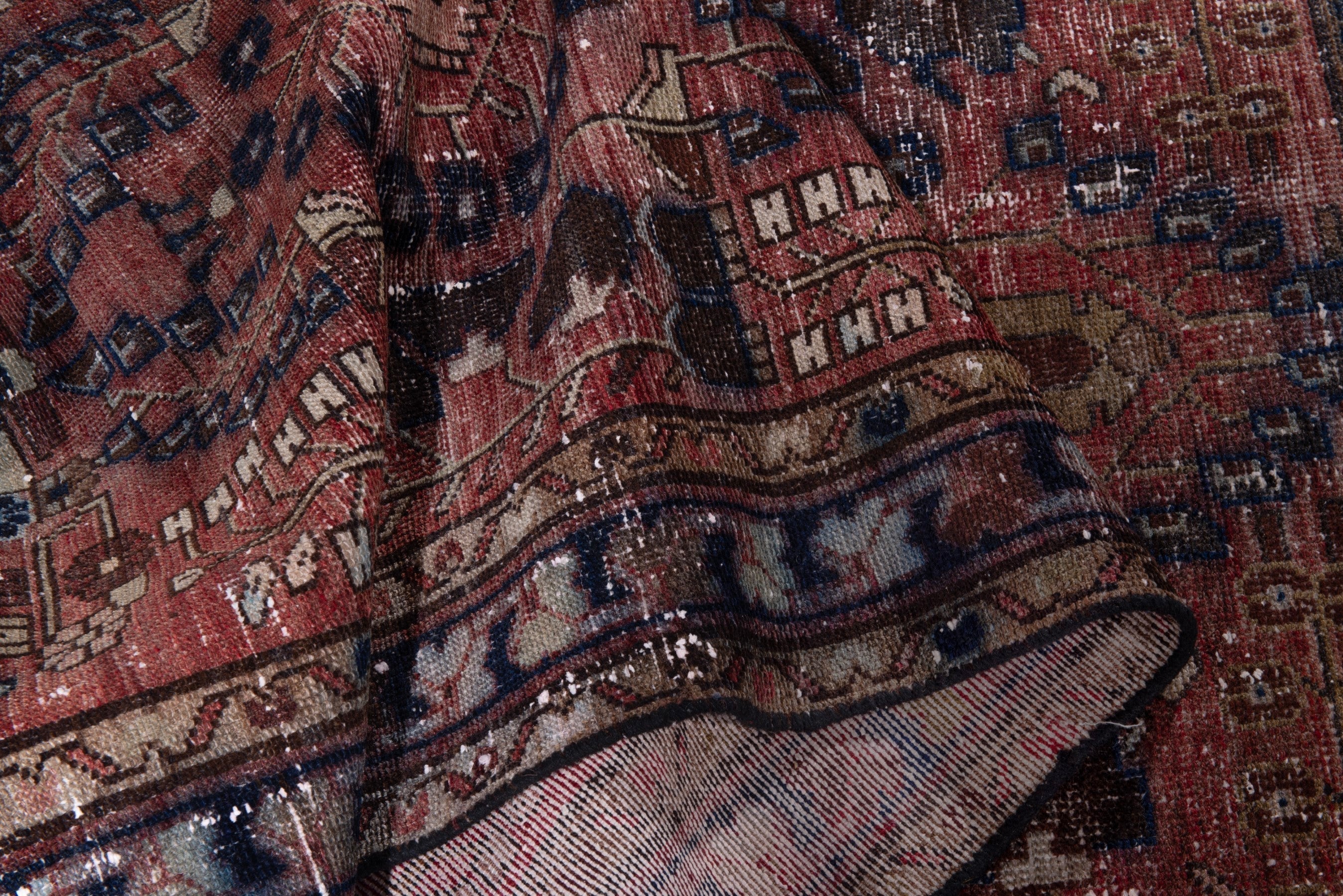 Persian Hamedan runner rug in rust and navy, view 14 of 16