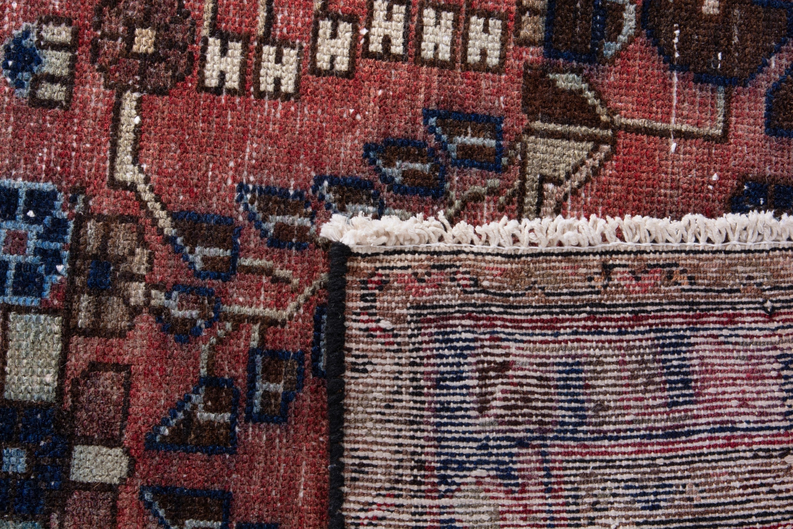 Persian Hamedan runner rug in rust and navy, view 16 of 16