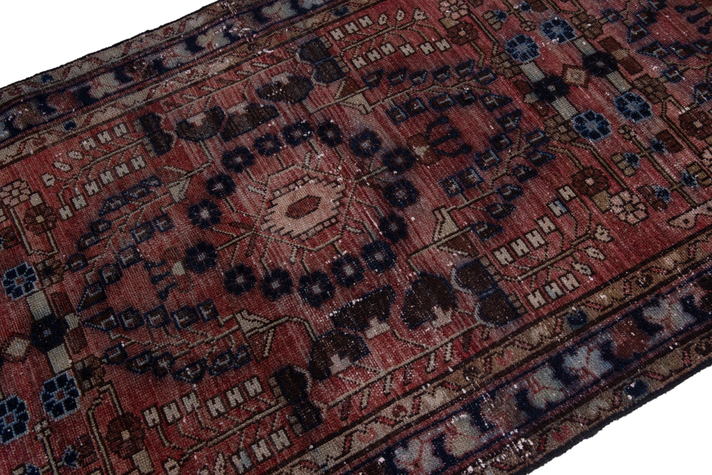 Persian Hamedan runner rug in rust and navy, view 6 of 16