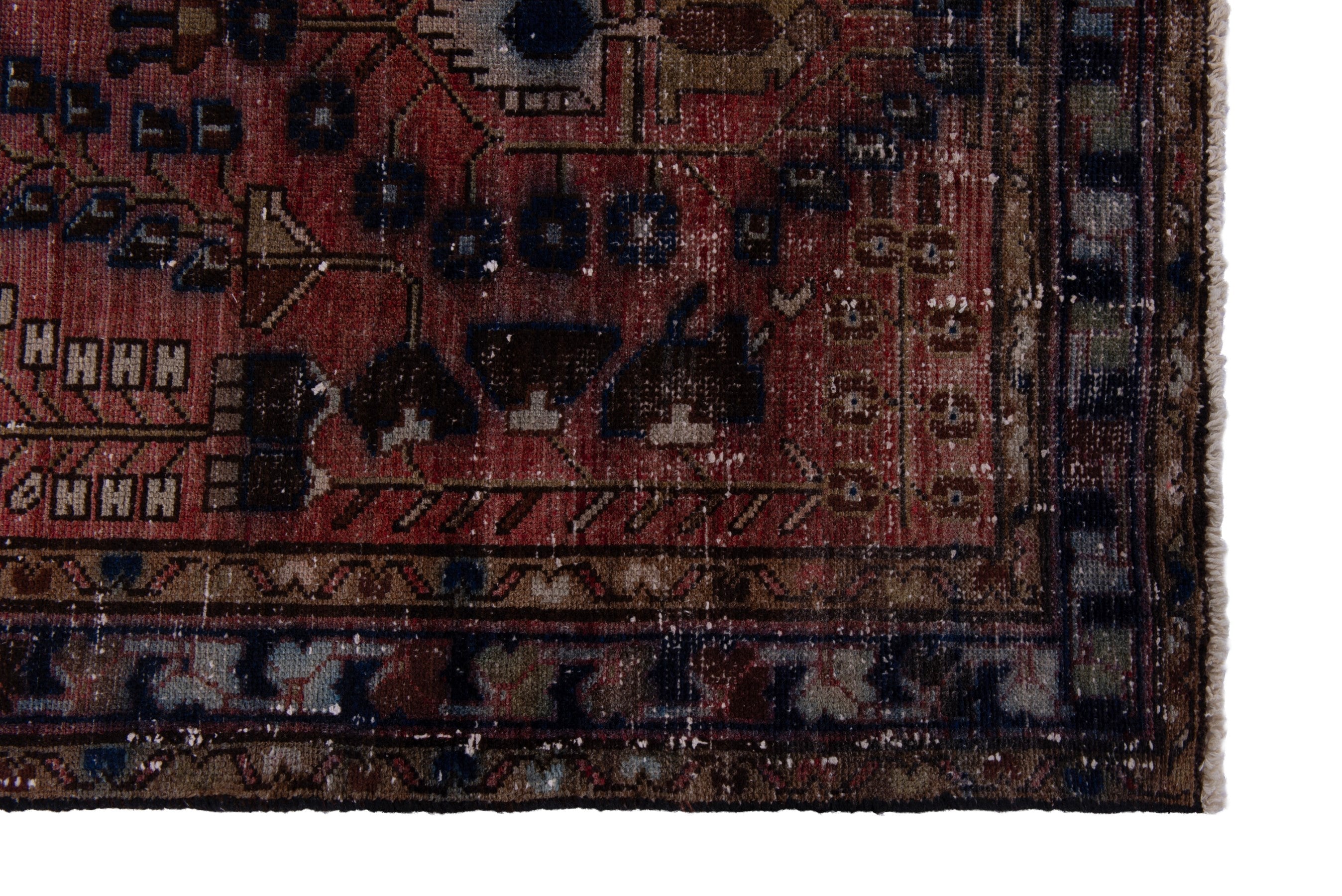 Persian Hamedan runner rug in rust and navy, view 5 of 16