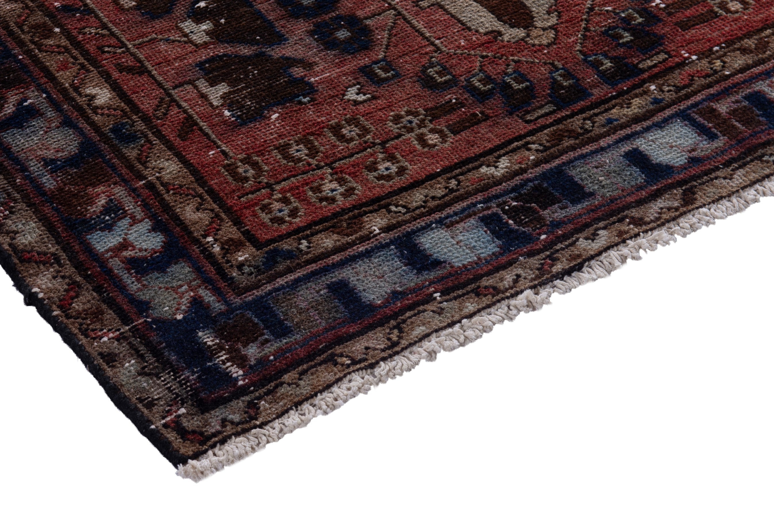Persian Hamedan runner rug in rust and navy, view 4 of 16