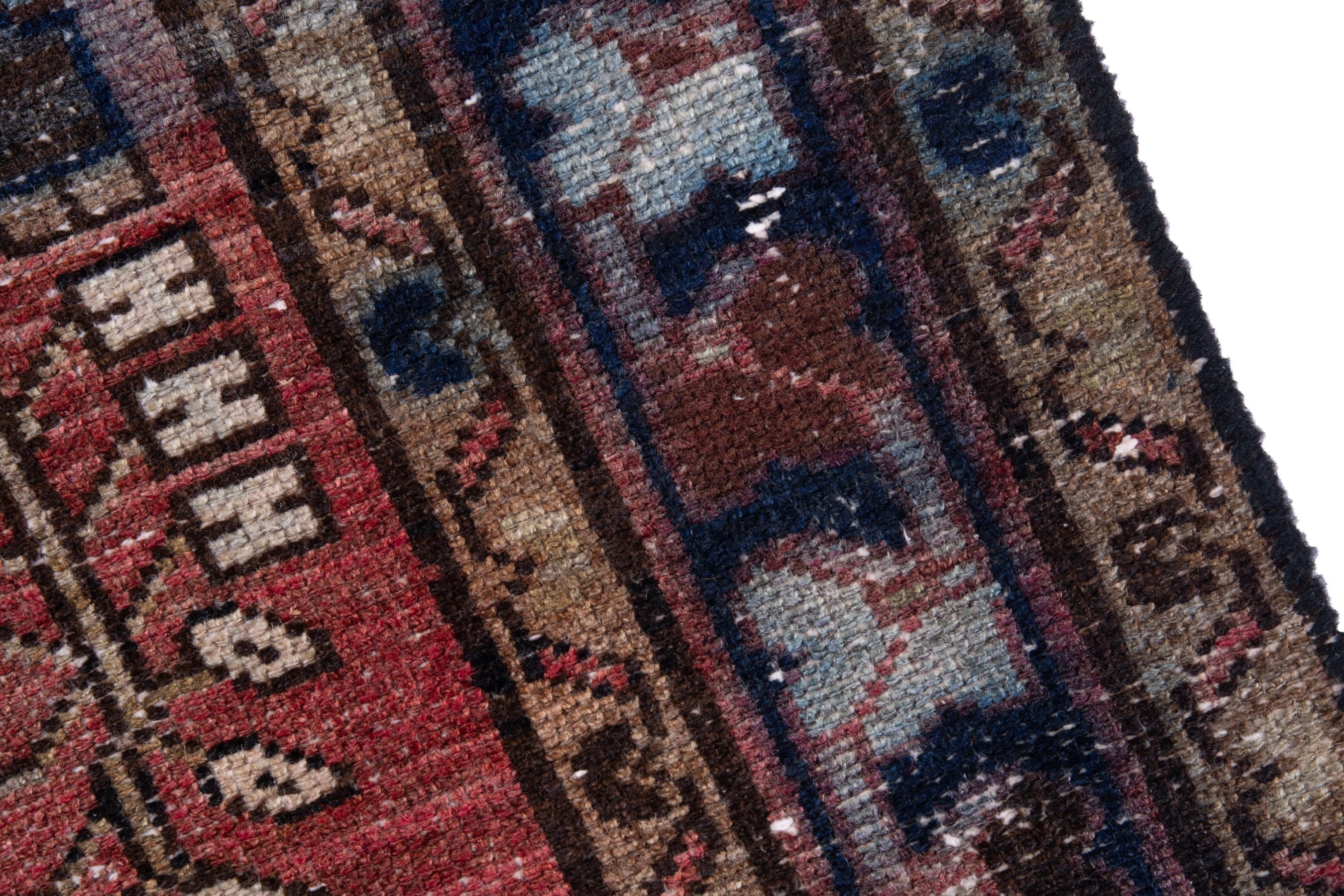 Persian Hamedan runner rug in rust and navy, view 7 of 16