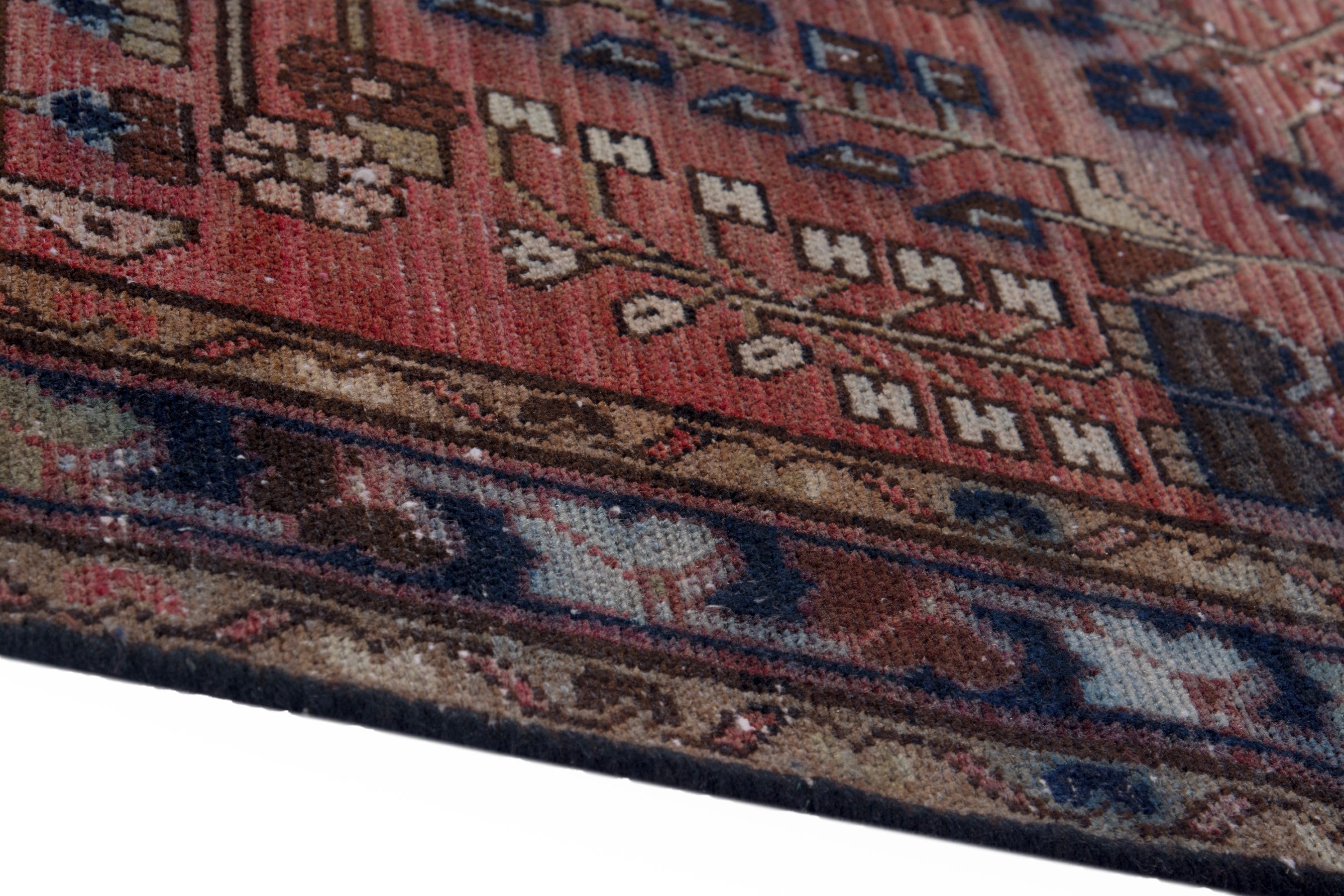 Persian Hamedan runner rug in rust and navy, view 8 of 16